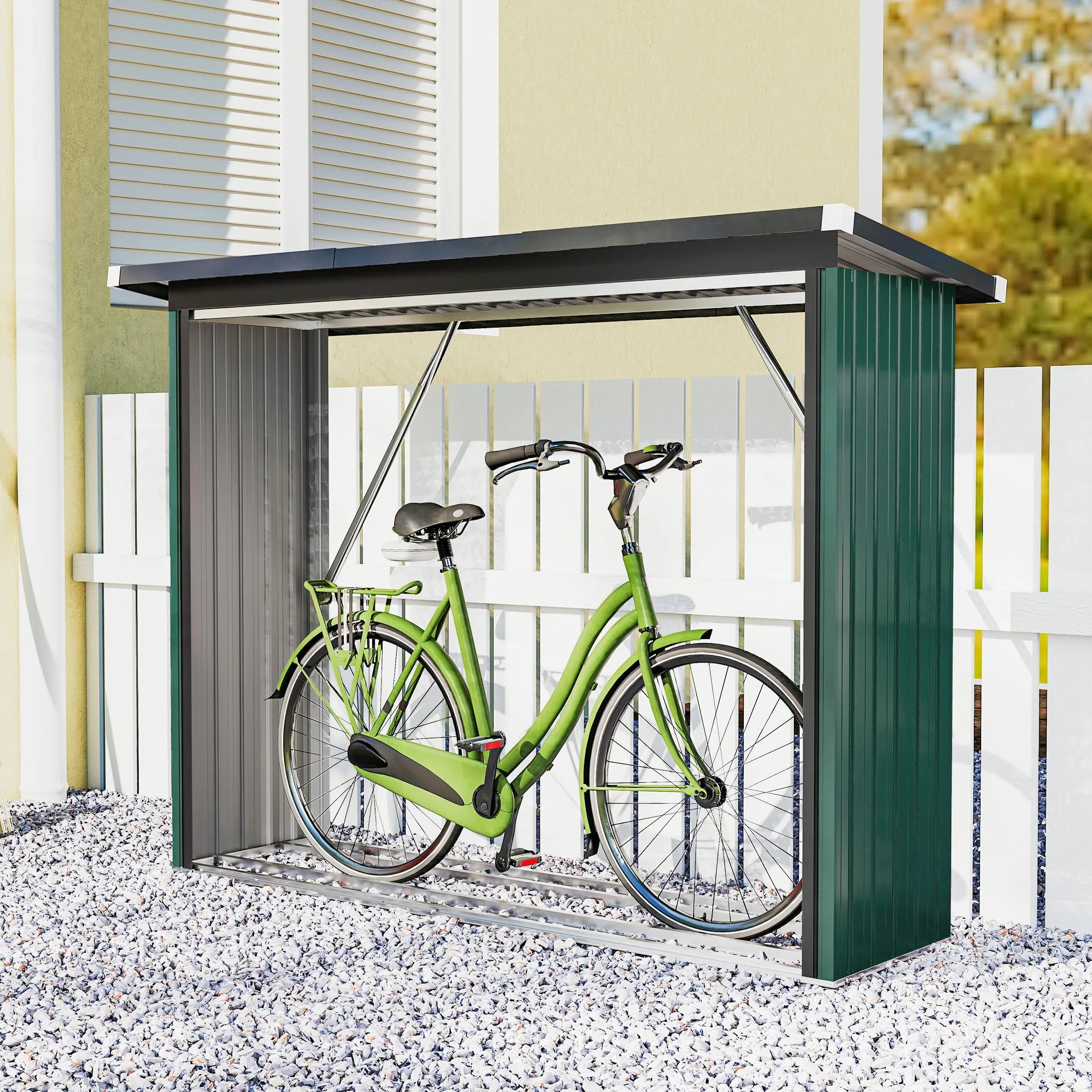 Outsunny Abri-bûches Acier Galvanisé Support Bois de Chauffage 213x66,5x150cm Vert