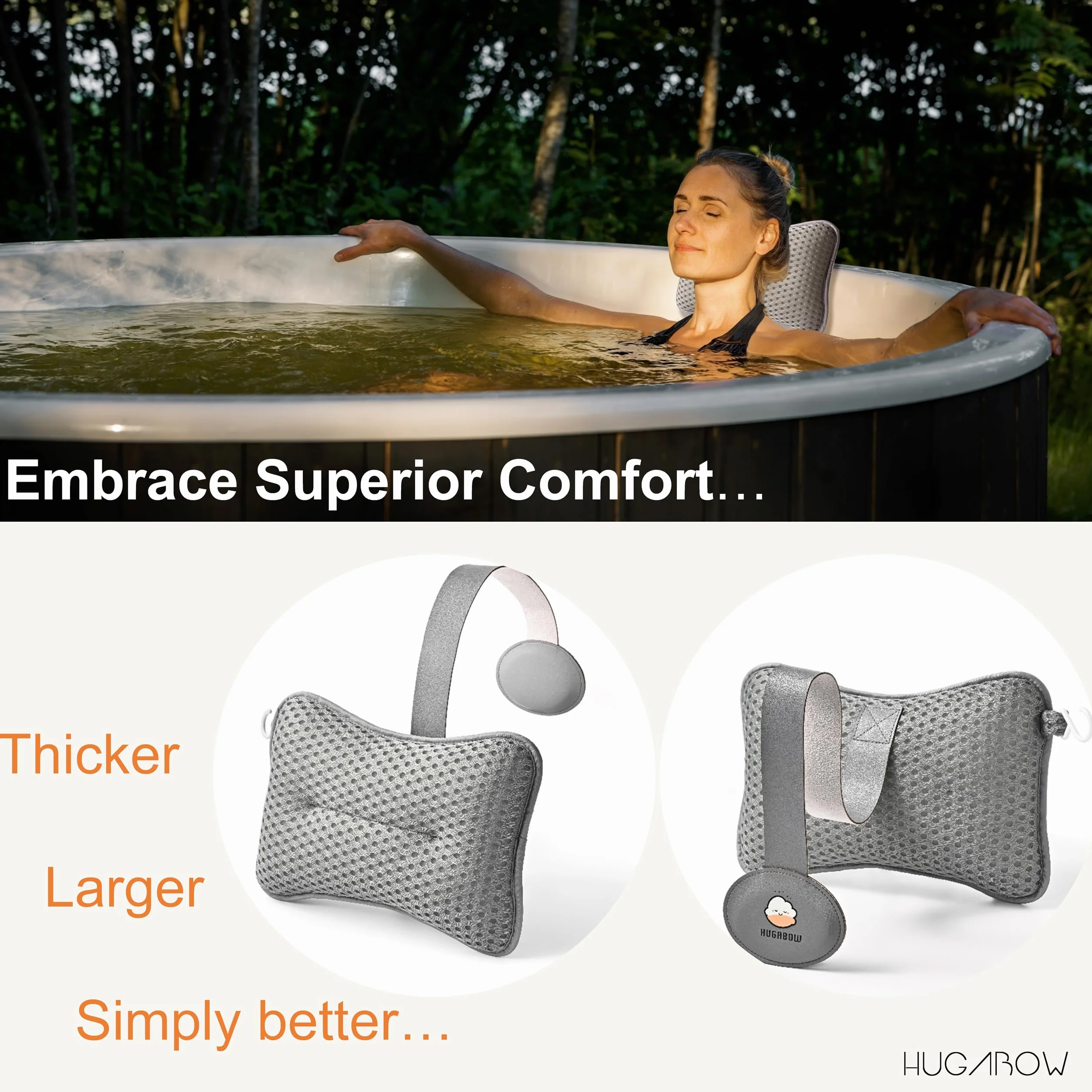 Lot de 2 grands oreillers pour jacuzzi, spa et chaise longue – Coussin universel appui-tête tour de cou, hauteur réglable sangle, séchage facile