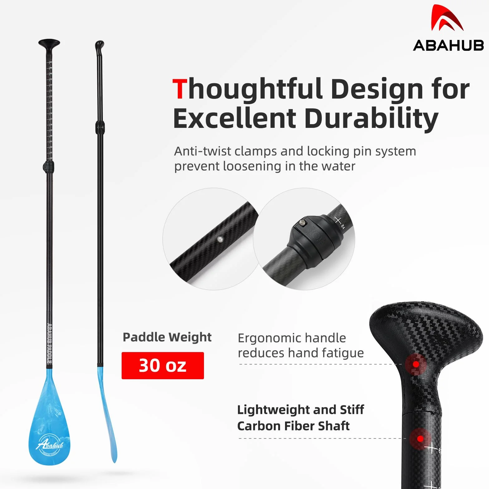 Abahub Pagaie Paddle Carbone avec Paddlesac Sup Paddle Extensible 170-218cm pour Sup Planche Surf Manche en Carbon, Plastique Pale en Wave Print Noir/Gris/Bleu/Orange/Rouge/Jaune
