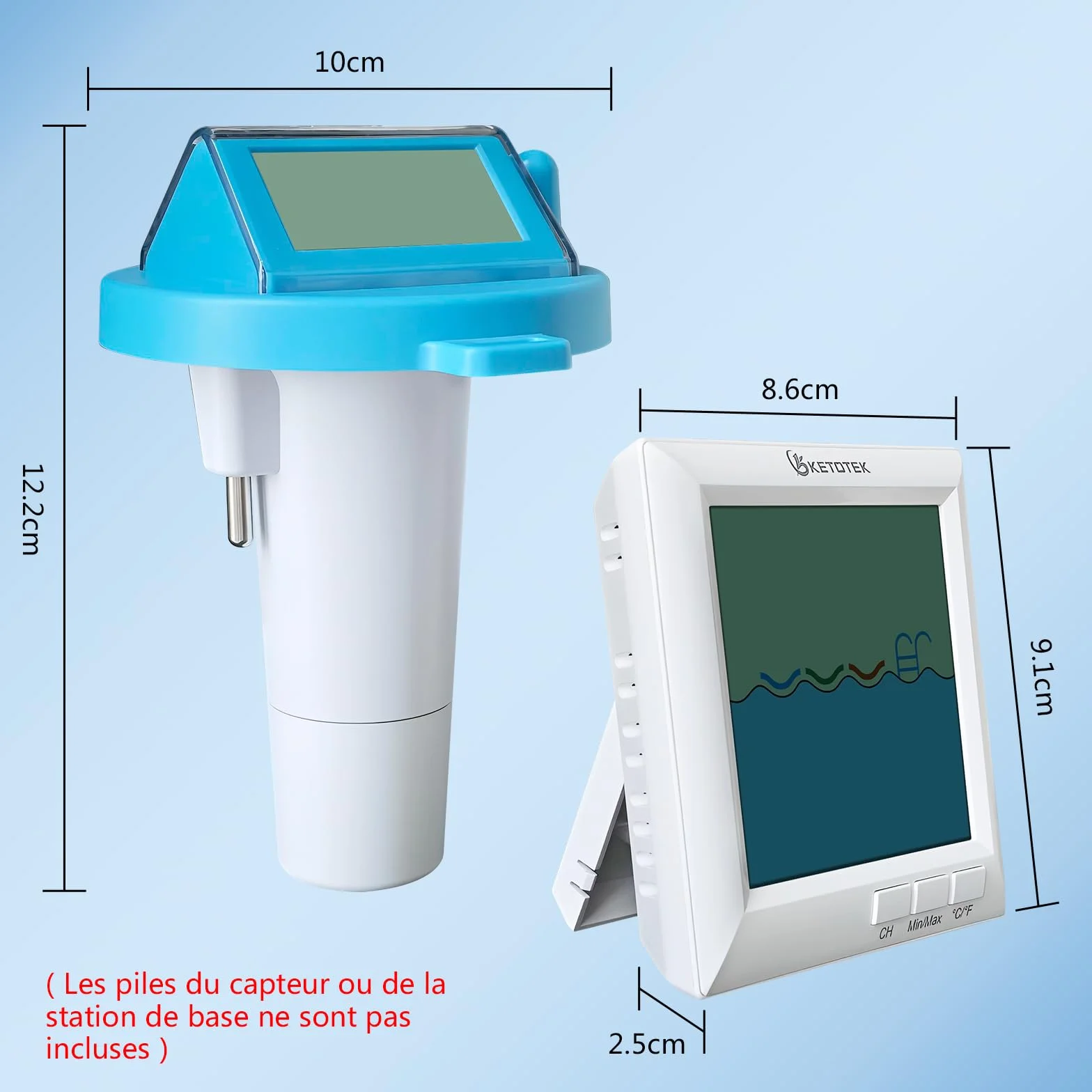KETOTEK Thermomètre de piscine sans fil IPX8 étanche numérique flottant