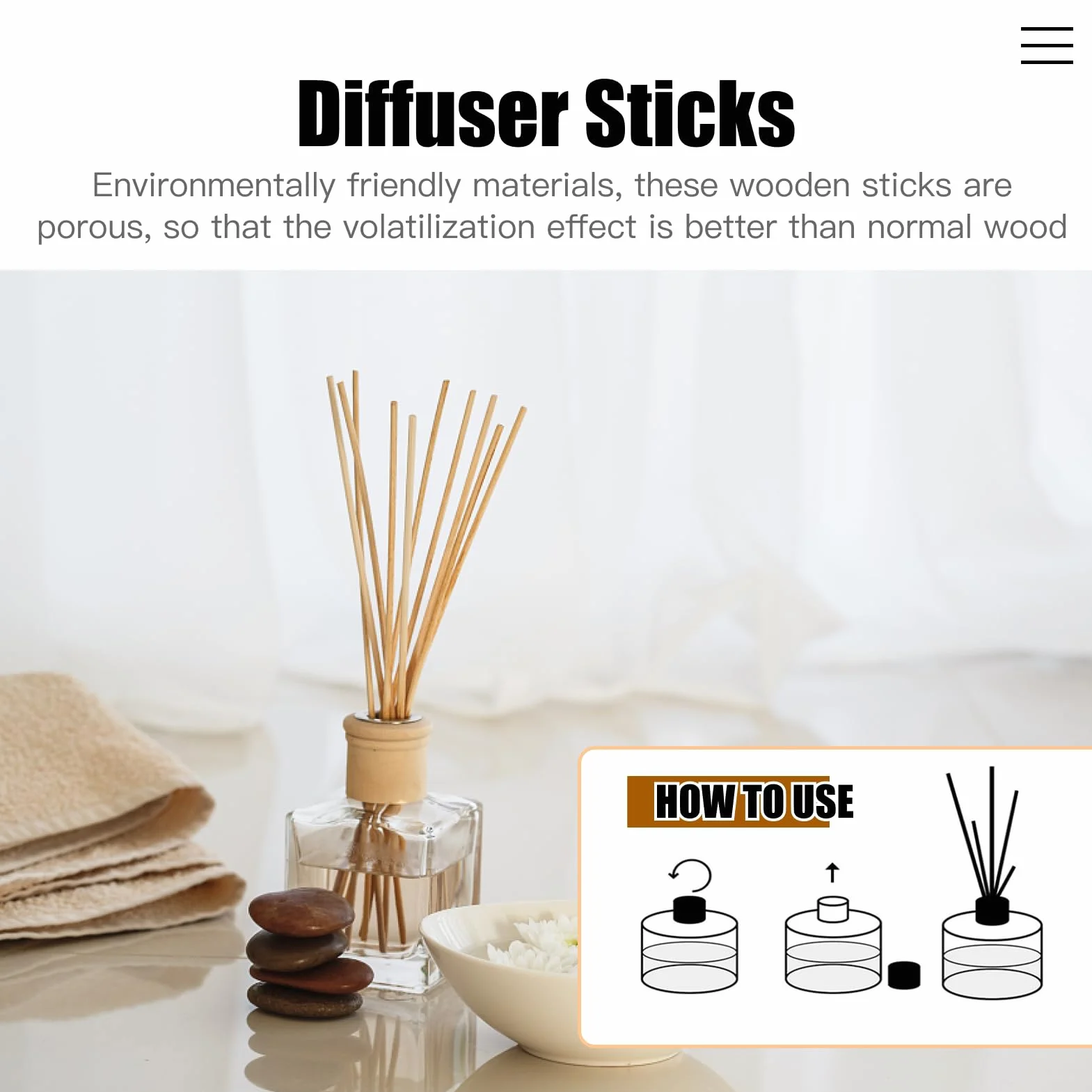 Bâton Reed Diffuseur 30cm*3mm 60 Pièces pour Cuisine, Bain, Salon - Senteur Maison