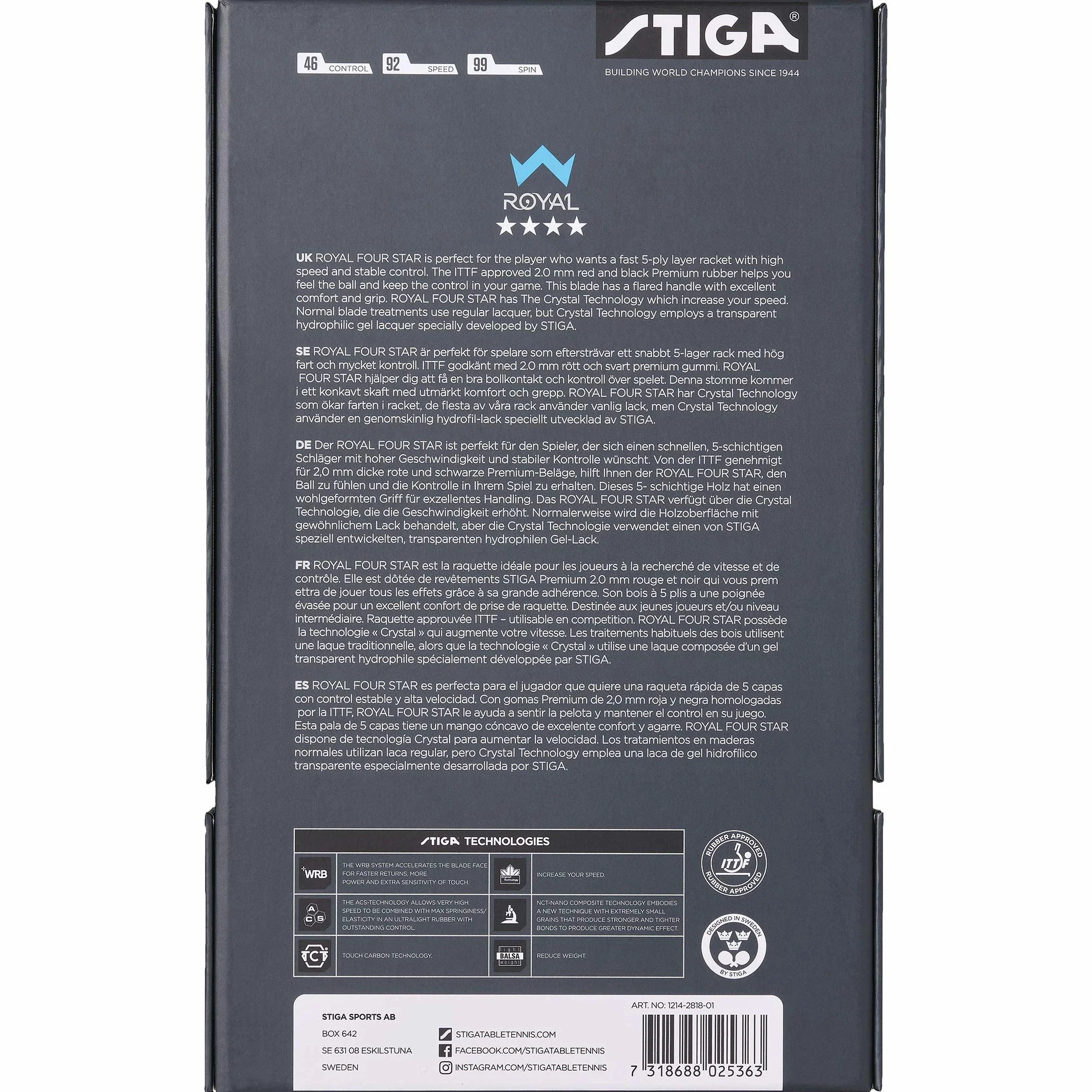 Stiga Royal 3-Star Table Tennis Ping Pong Bat, Black/Red