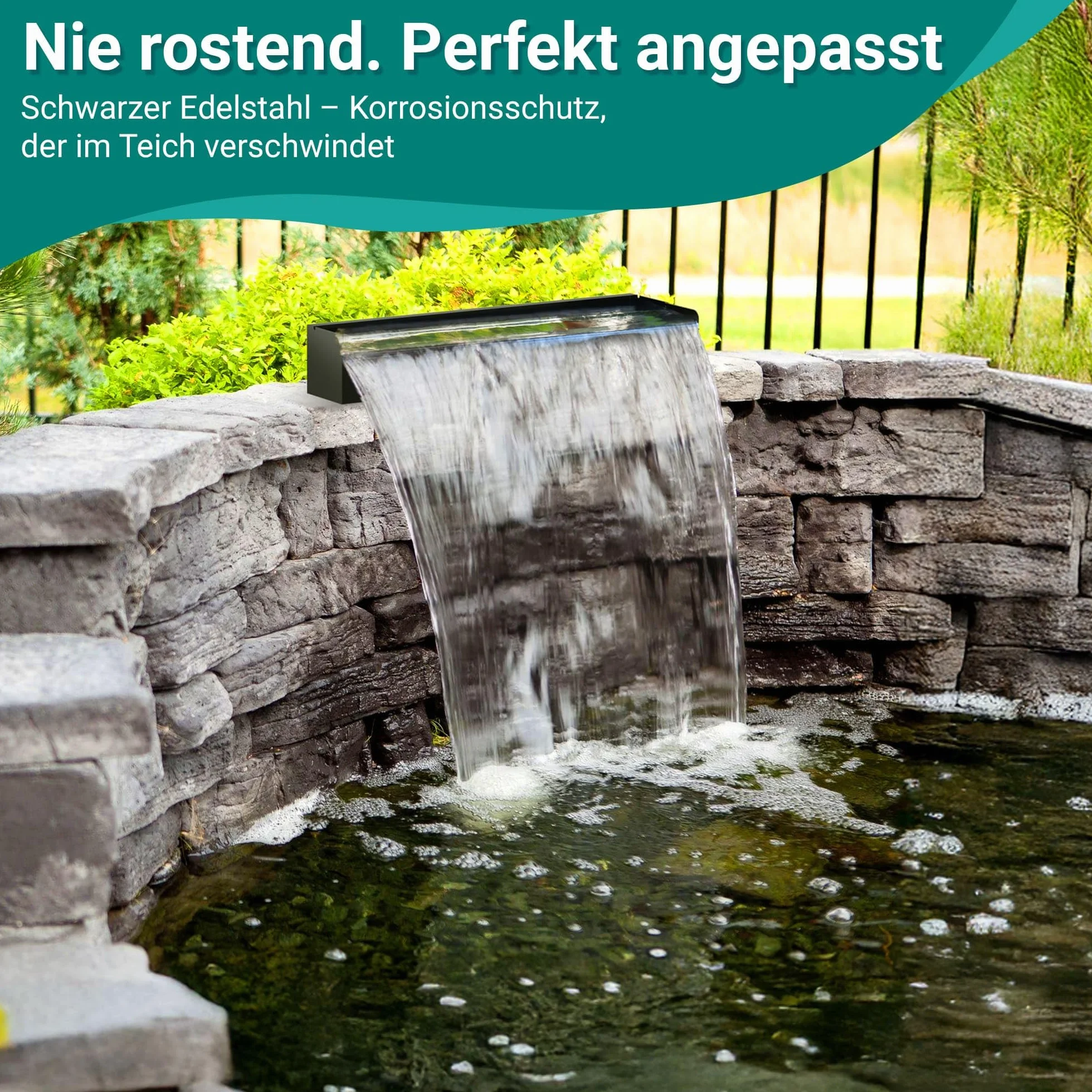 Cascade LED 60cm Acier Inoxydable Pompe Bassin 80W 4500 l/h Jardin