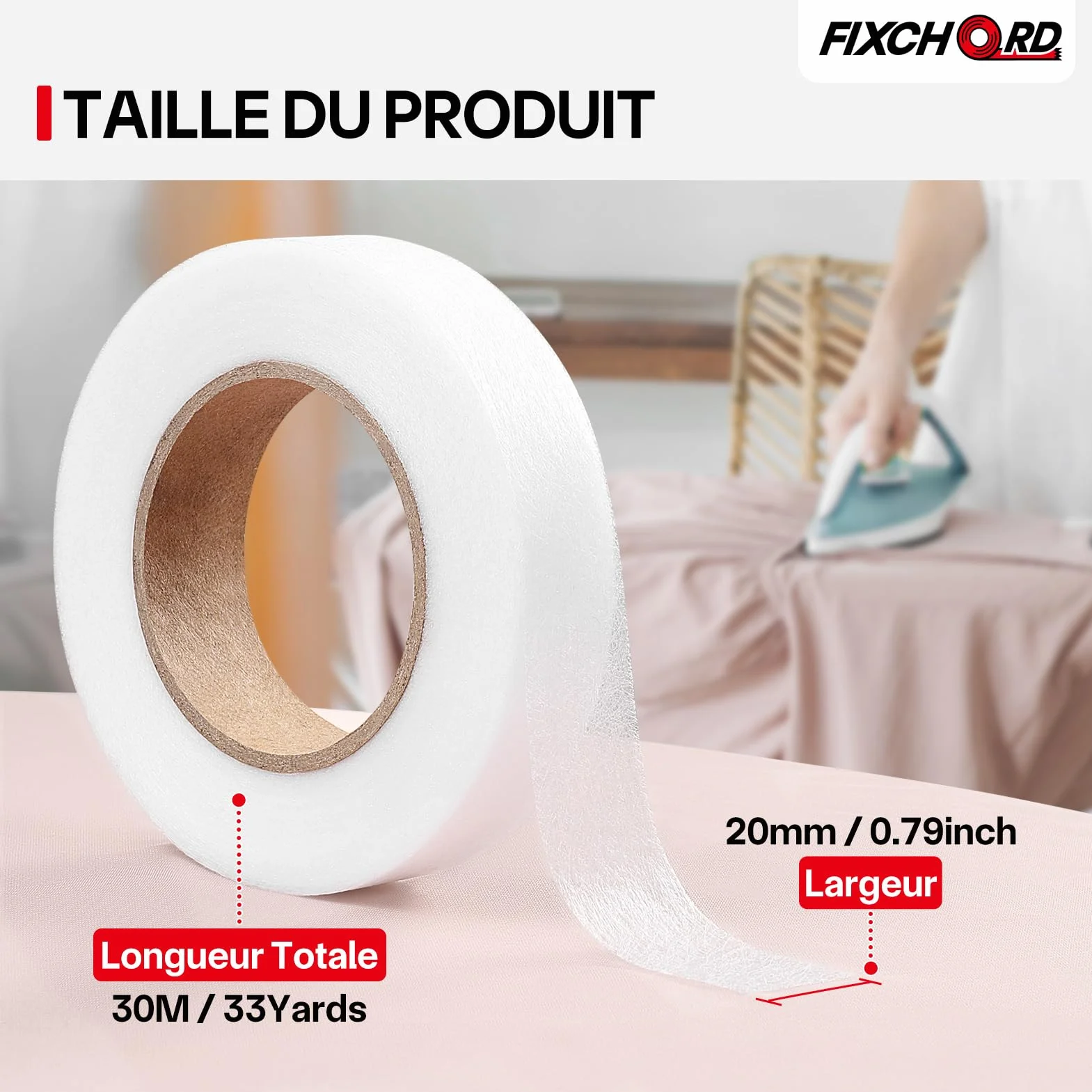 Ruban Thermocollant pour Ourlet, Bande Thermocollante sans Couture, Blanc 30M x 20MM