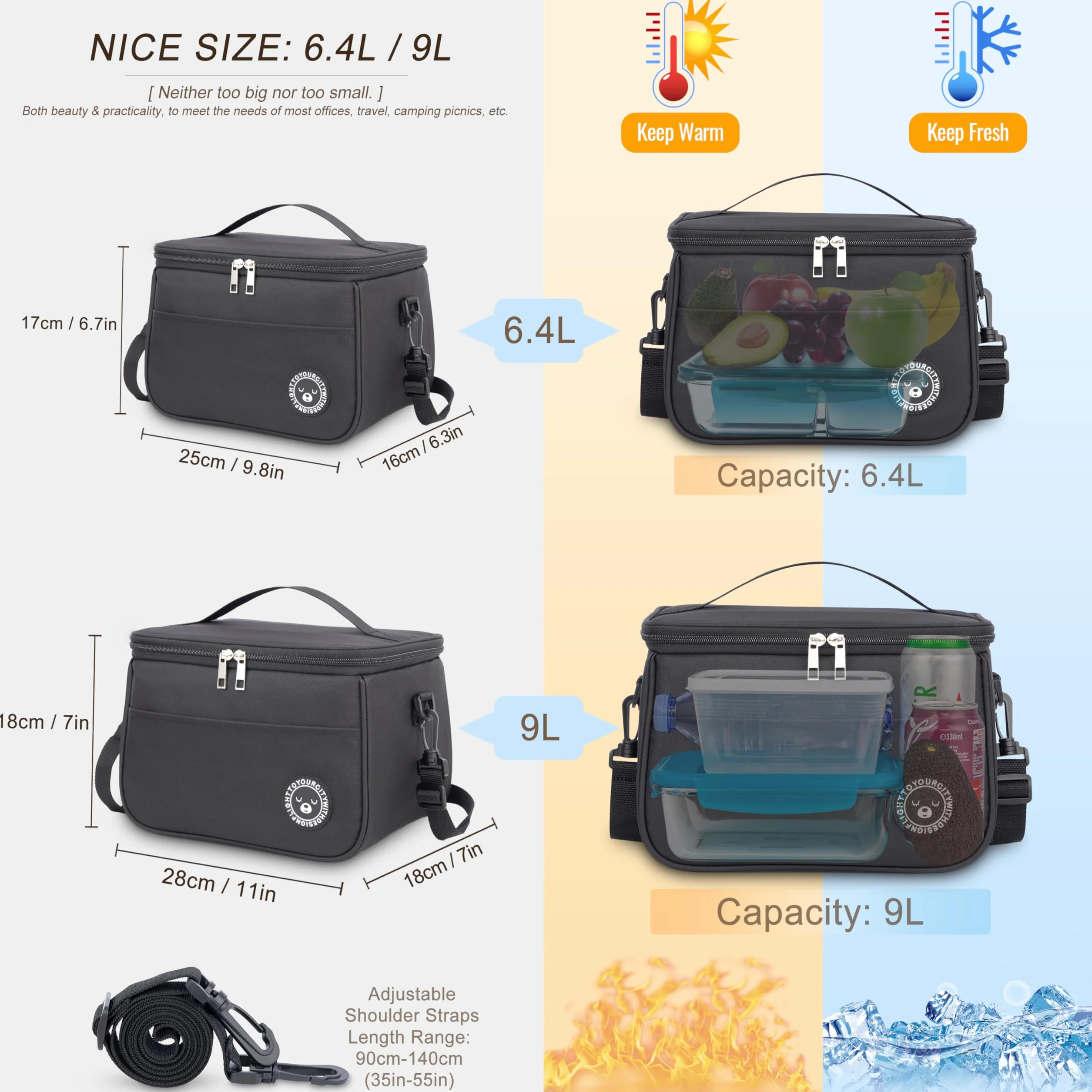 Sac Isotherme Repas 6.4L - Lunch Box Isotherme Portable Voyage Pique-nique