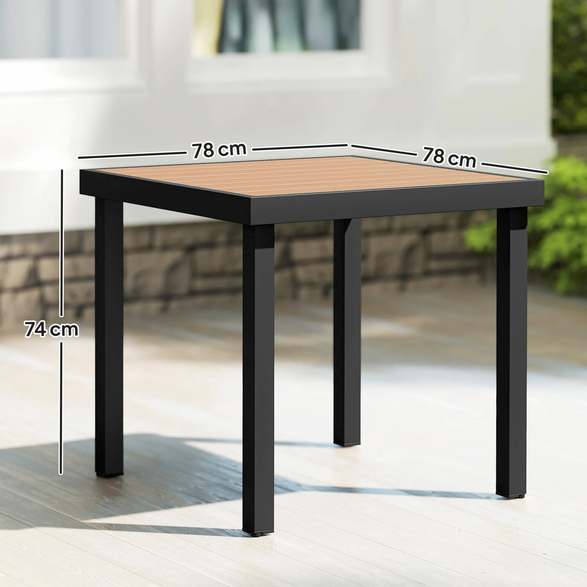 Outsunny Table à Manger de Jardin en Aluminium 78x78x74 cm Bois Naturel