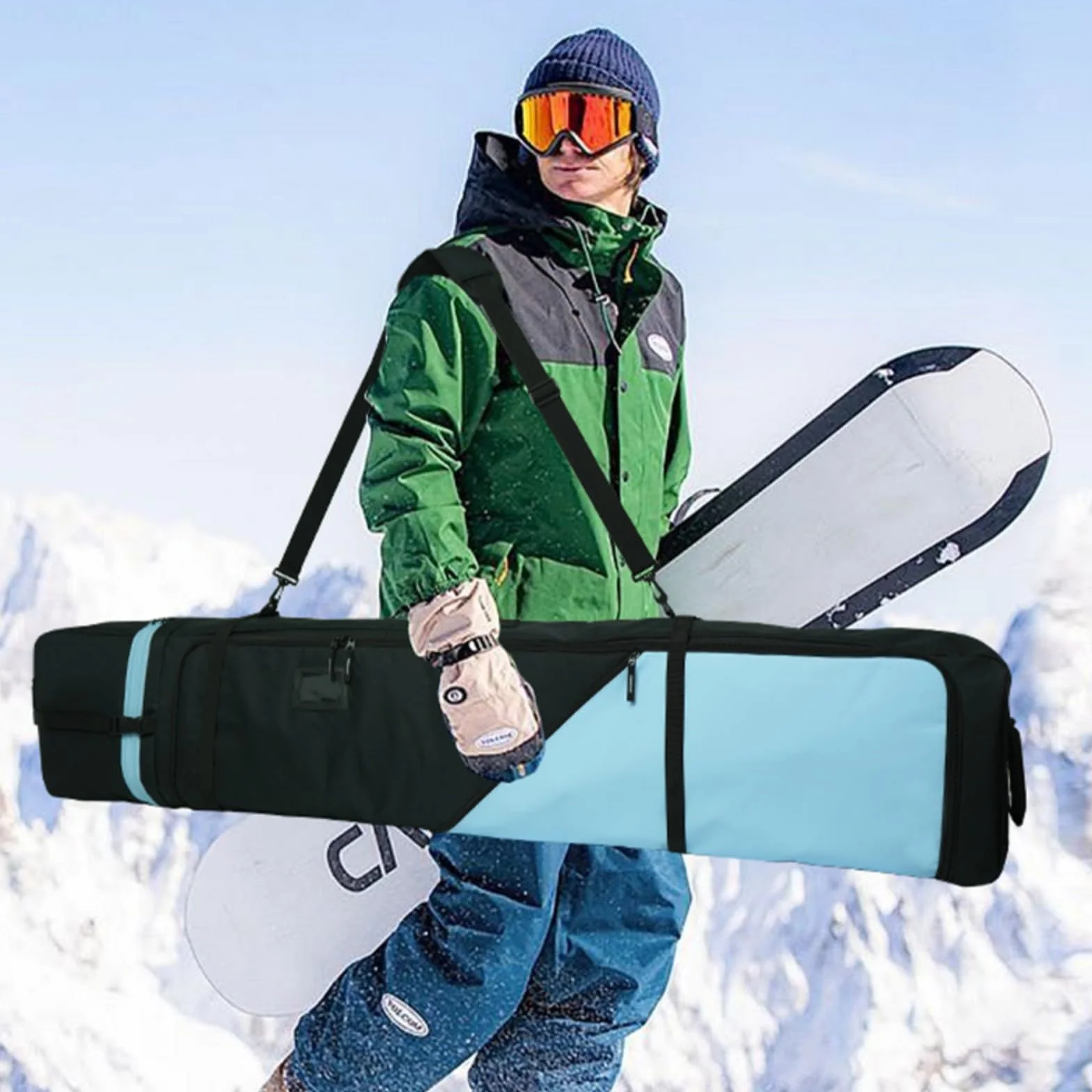 AUMTISC Housse de Snowboard, Sac de Voyage pour Snowboard, Sac de Rangement pour Skis, Bottes et équipement, Longueur réglable de 156 cm à 181 cm