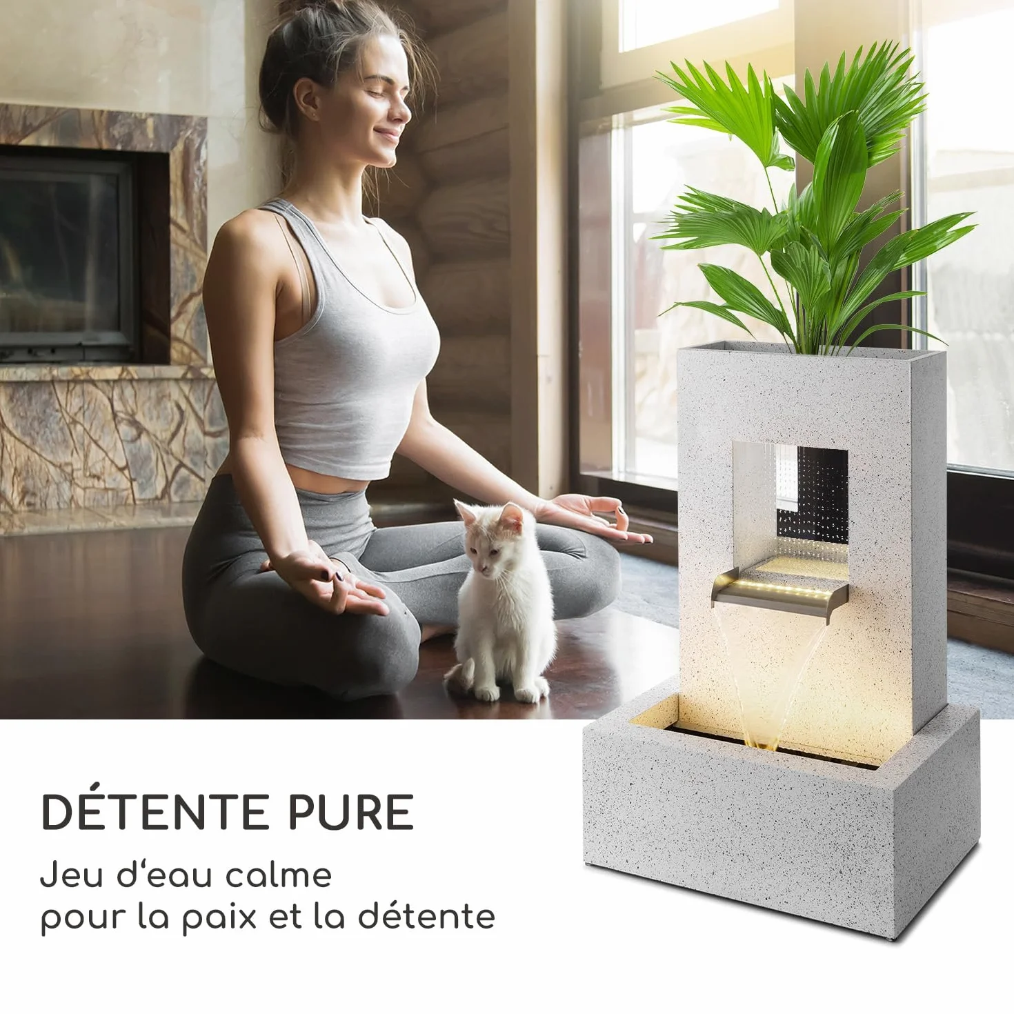 Blumfeldt Bloomingstone Fontanna Ozdobna Ogrodowa z Donicą LED 12W 800l/h Cynk Biały