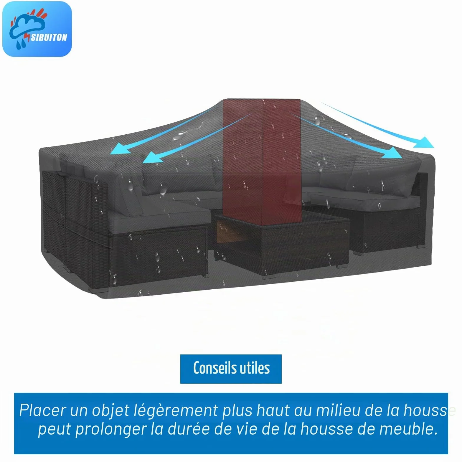 SIRUITON Housse Salon de Jardin 250x250x90cm Oxford 520D Imperméable Anti-UV Protection Toute Saison