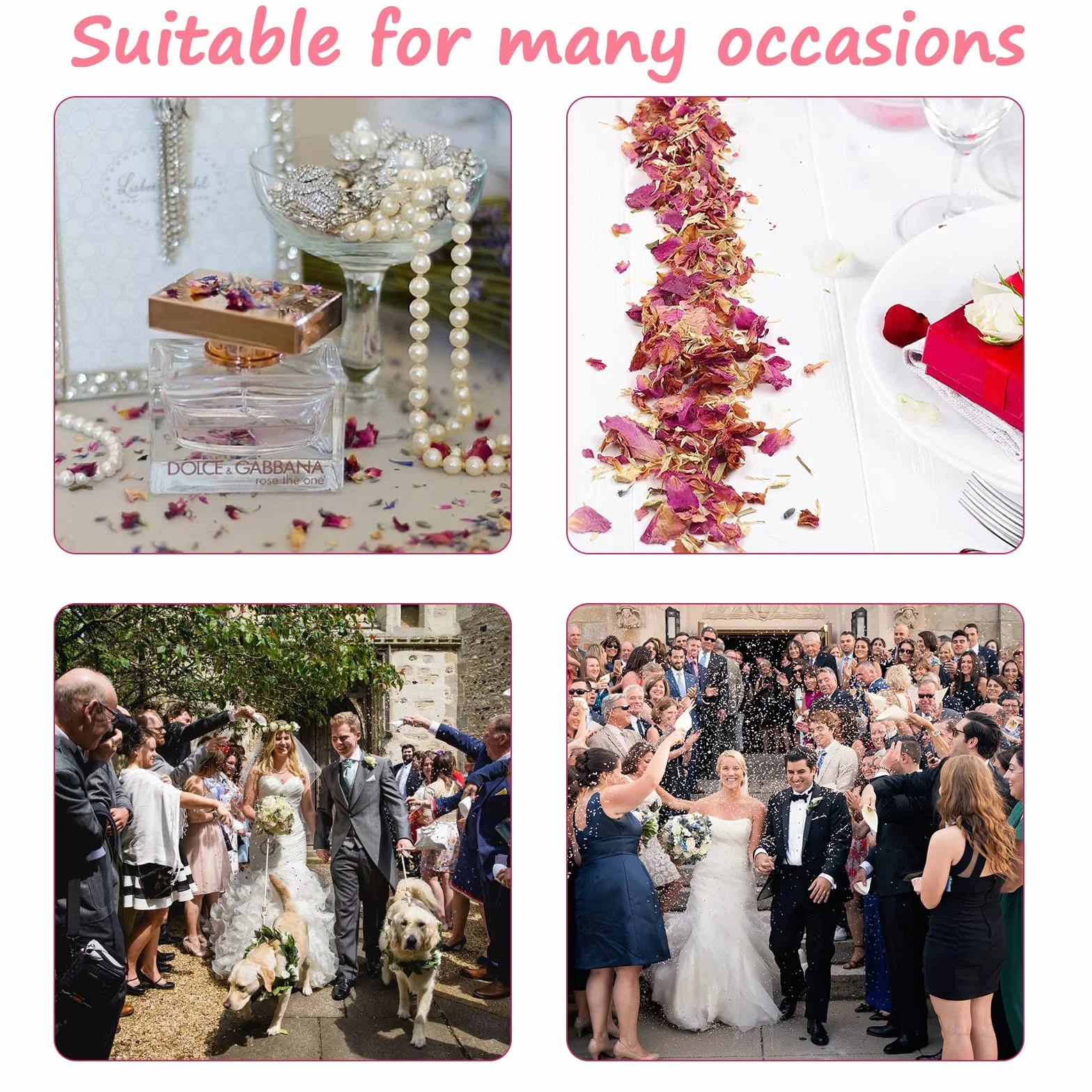 Confettis de Pétales de Mariage Naturels, 1 Litre Fleurs Séchées de Rose, Décoration