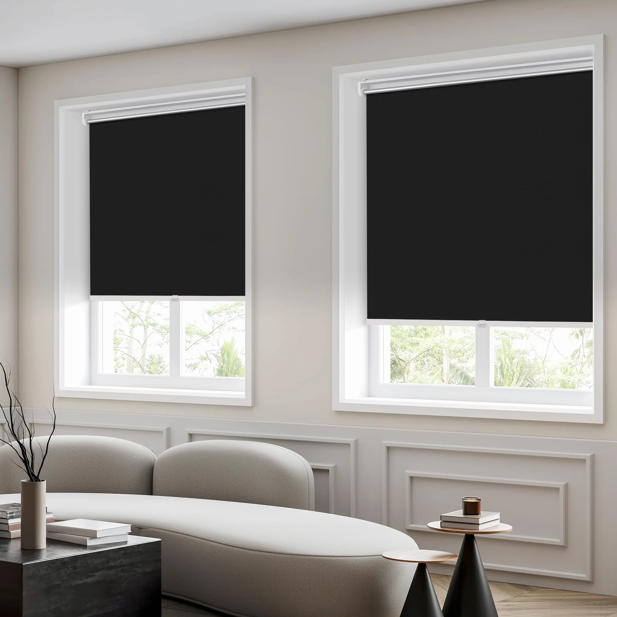 Enrouleur Occultant Thermique sans Perçage 40x170 cm Rideau Opaque Isolant Gris Foncé