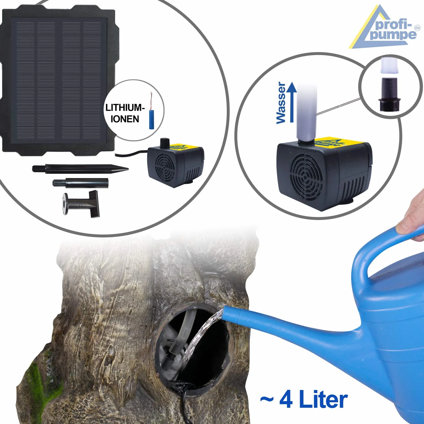 Fontaine de Jardin Solaire avec Batterie Li-ION et Lumière LED, Cascade en Pierre, Déco Originale pour Jardin, Terrasse, Balcon