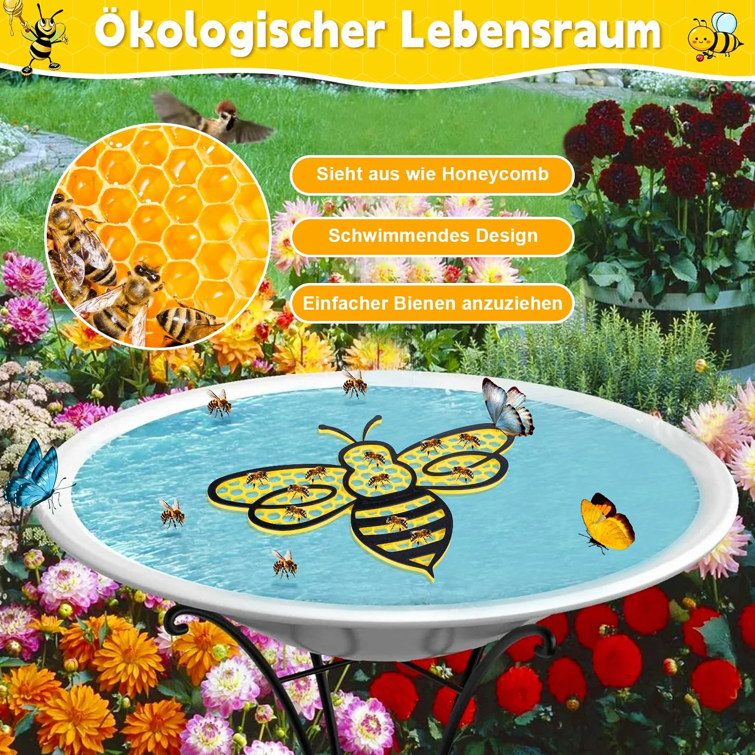 Floating Bee Island, Abreuvoir pour Abeilles, 3D Impression Station d'alimentation en Eau, Décoration de Jardin Extérieur