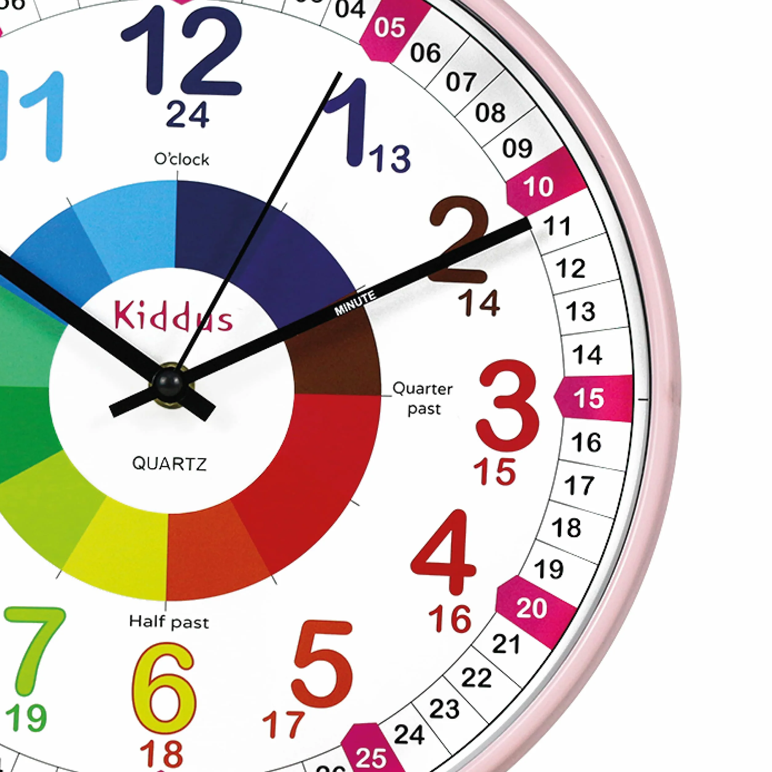 Kiddus Horloge Murale Éducative pour Enfants 30 cm Time Teacher Analogique Quartz Silencieux