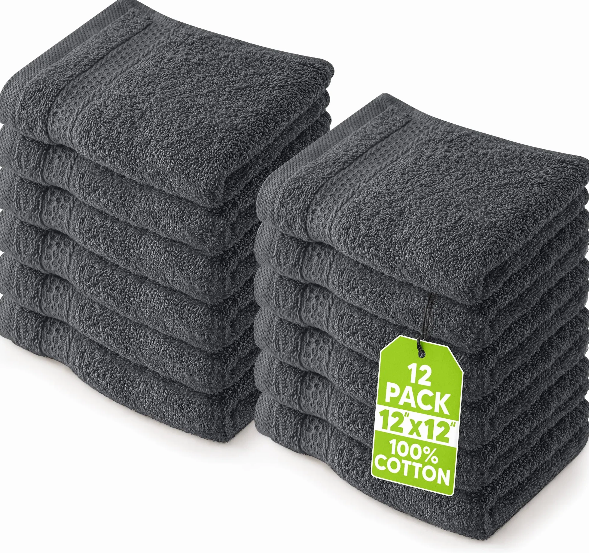 Serviettes de Toilette Premium 30x30 cm Gris 100% Coton Lot de 12 Absorbantes Douces
