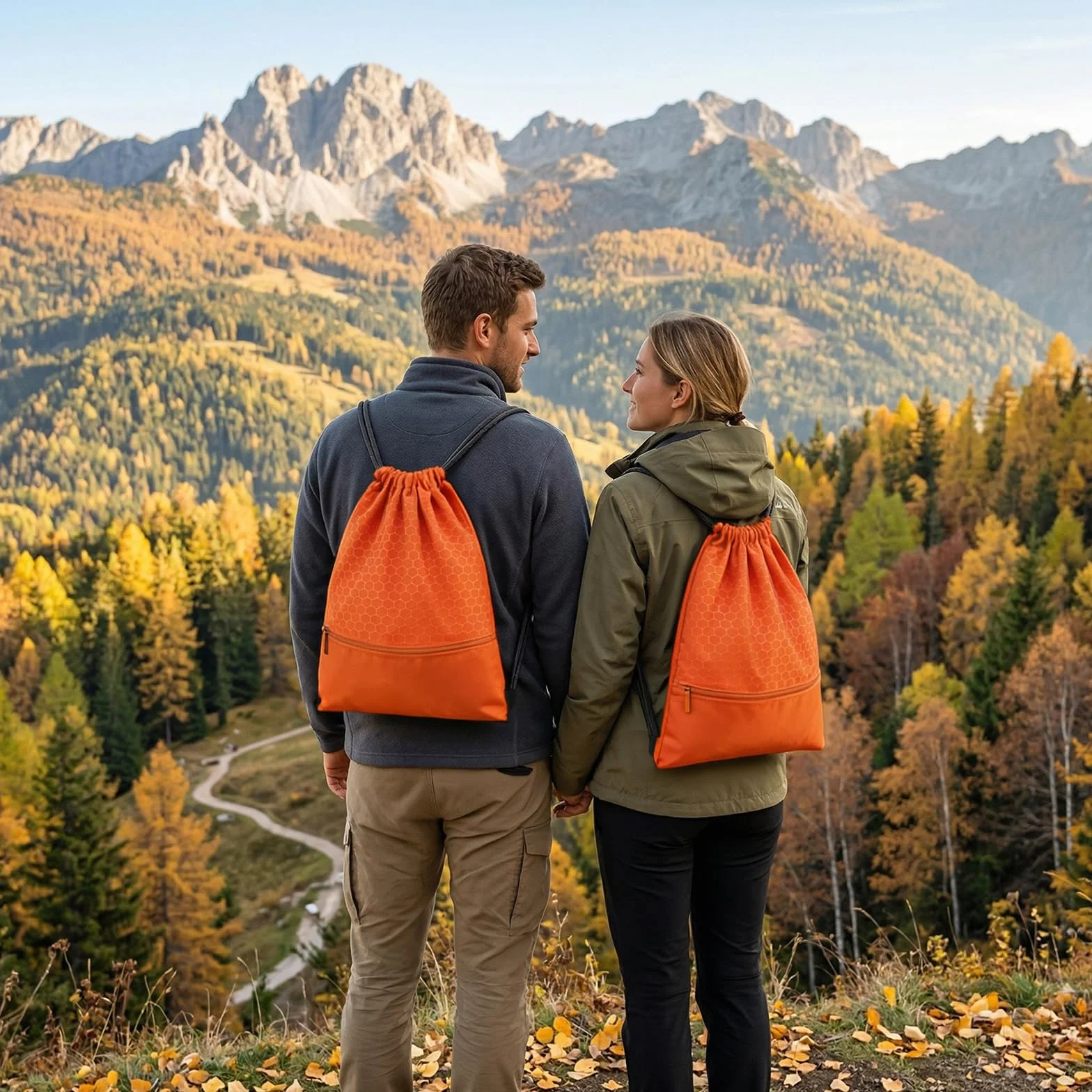Sac à Cordon de Sport Étanche Pliable Orange pour Voyage Gym Plage