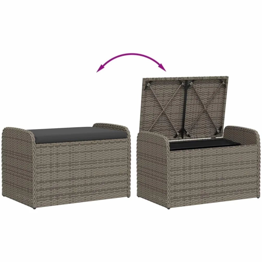 Coffre de Rangement Extérieur 80 cm Résine Tressée Gris avec Coussin