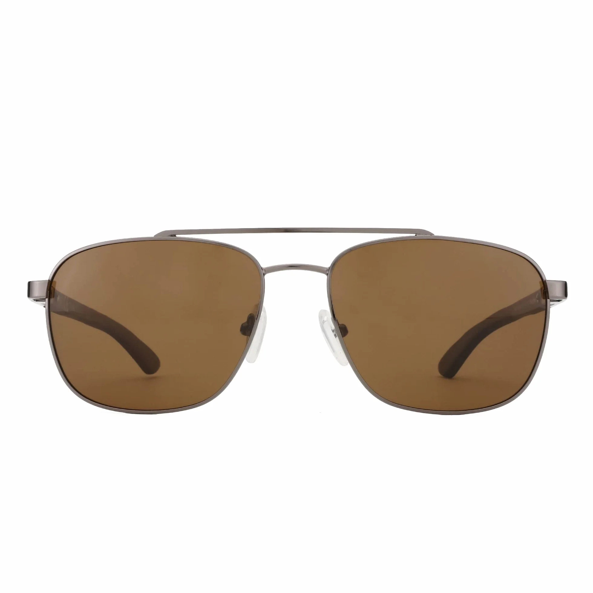 ZENOTTIC Lunettes de soleil polarisantes pilote homme monture carrée en métal miroité temple en bois lentille de protection UV400