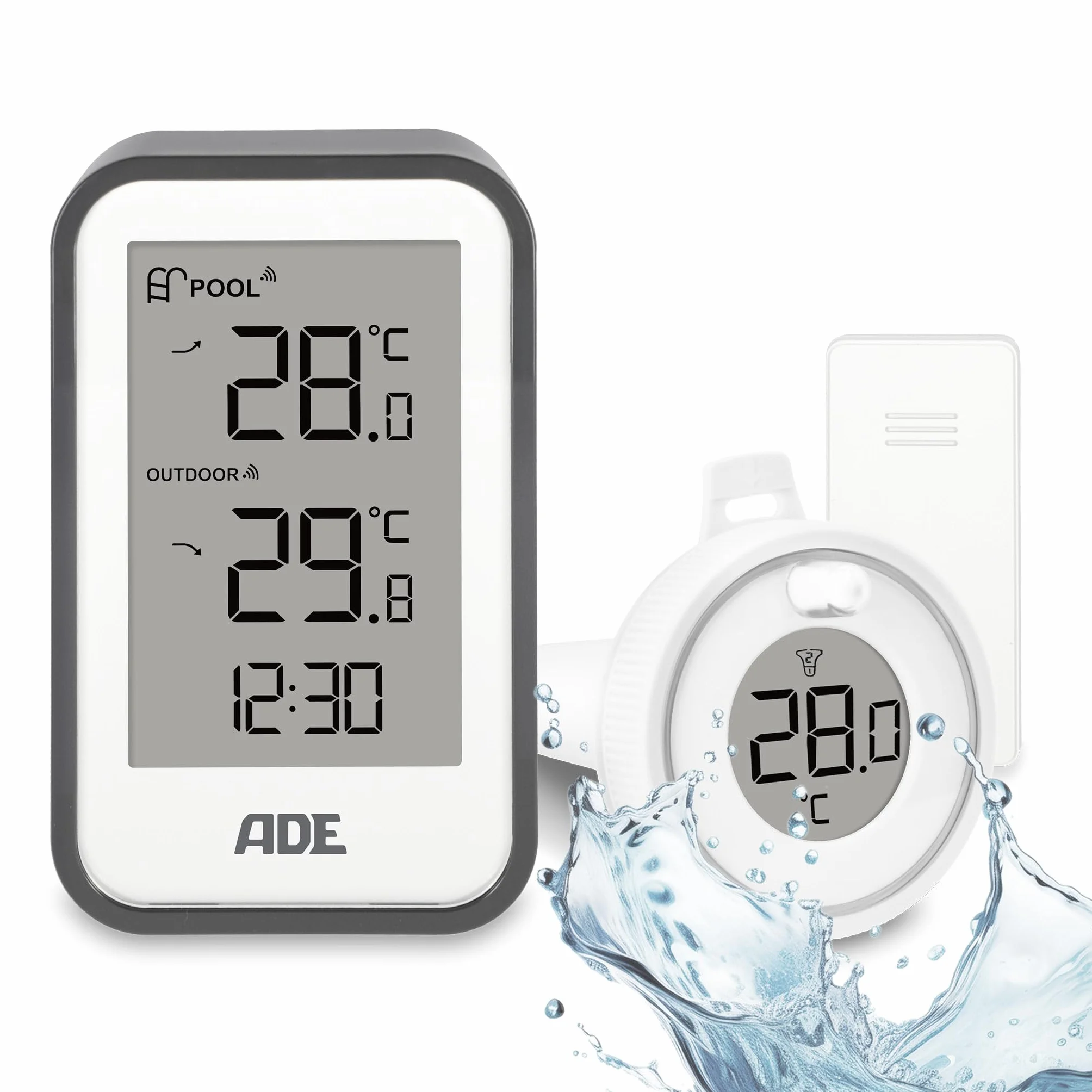 ADE Thermomètre piscine sans fil étanche IP67 avec capteur extérieur température eau air