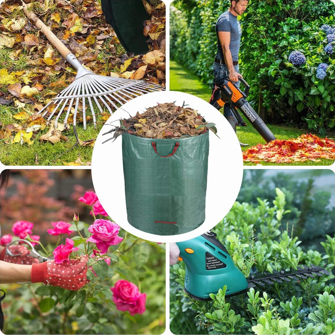 Sac Jardin Dechets Verts Résistant 272L 3 Pièces Réutilisable avec Poignées Pliable Autoportant
