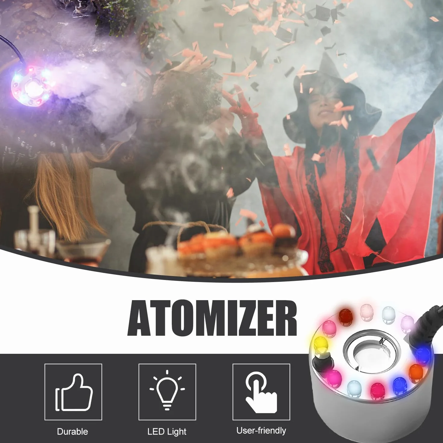 Leikurvo Mini Machine à Brouillard Ultrasonique LED avec Changement de Couleur pour Fontaines