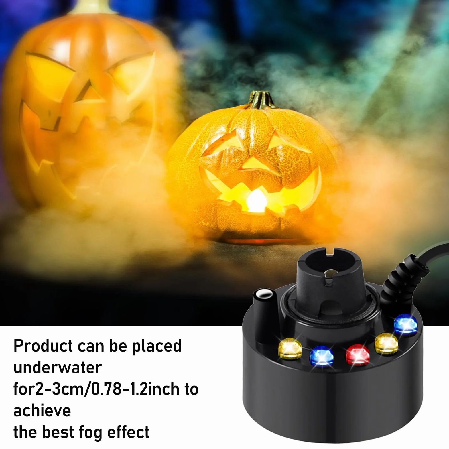 Brumisateur à Ultrasons 12 LED Lumières Colorées Anti-éclaboussures Amovible pour Fontaine Étang Noir