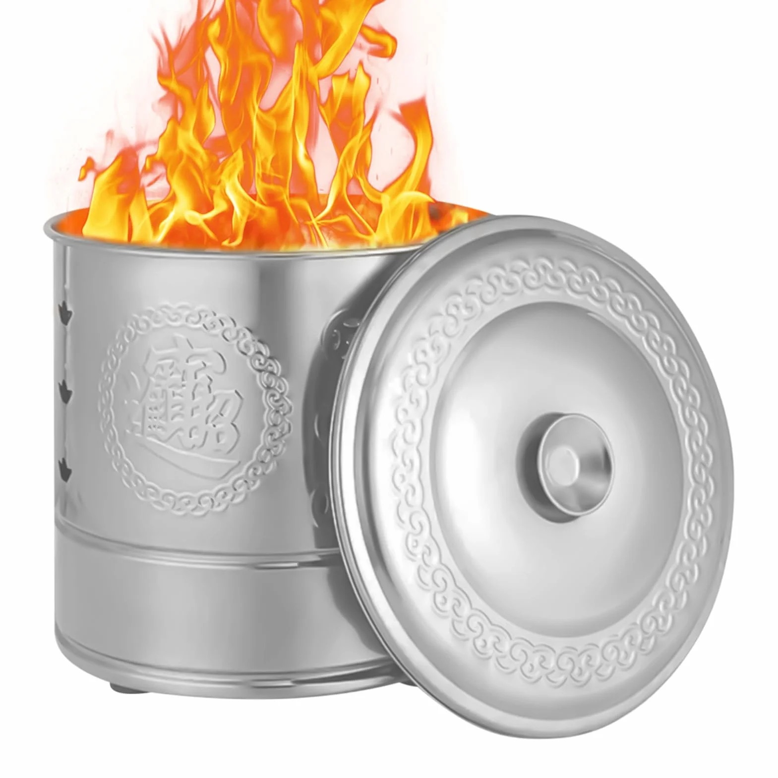 Burn Barrel Seau en Papier Inoxydable avec Poignée de Transport pour Feuilles Débris Bois Conteneur à Feu Extérieur Durable