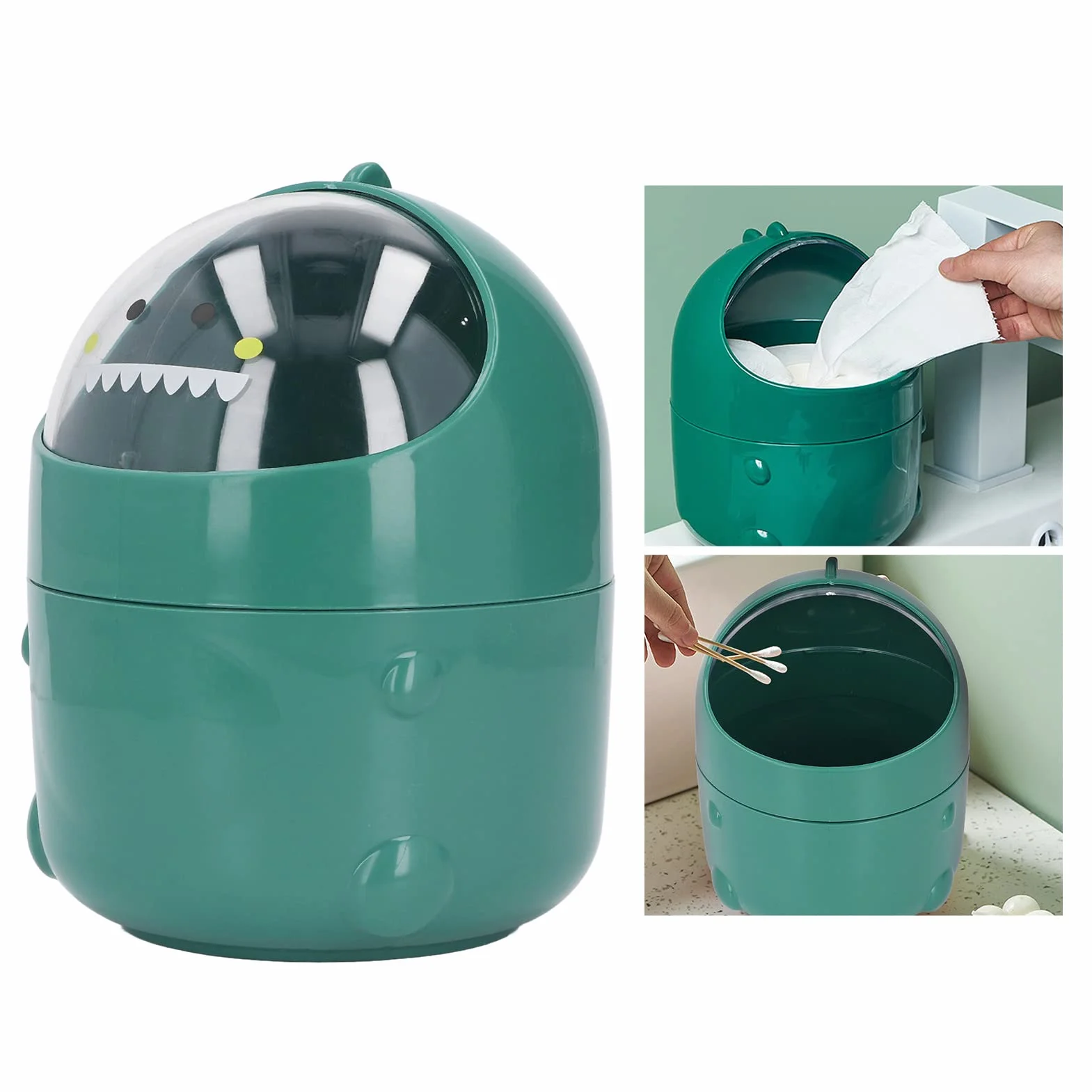 Mini Poubelle avec Couvercle pivotant, Poubelle de Bureau Mignonne, Plastique, Dinosaure Vert