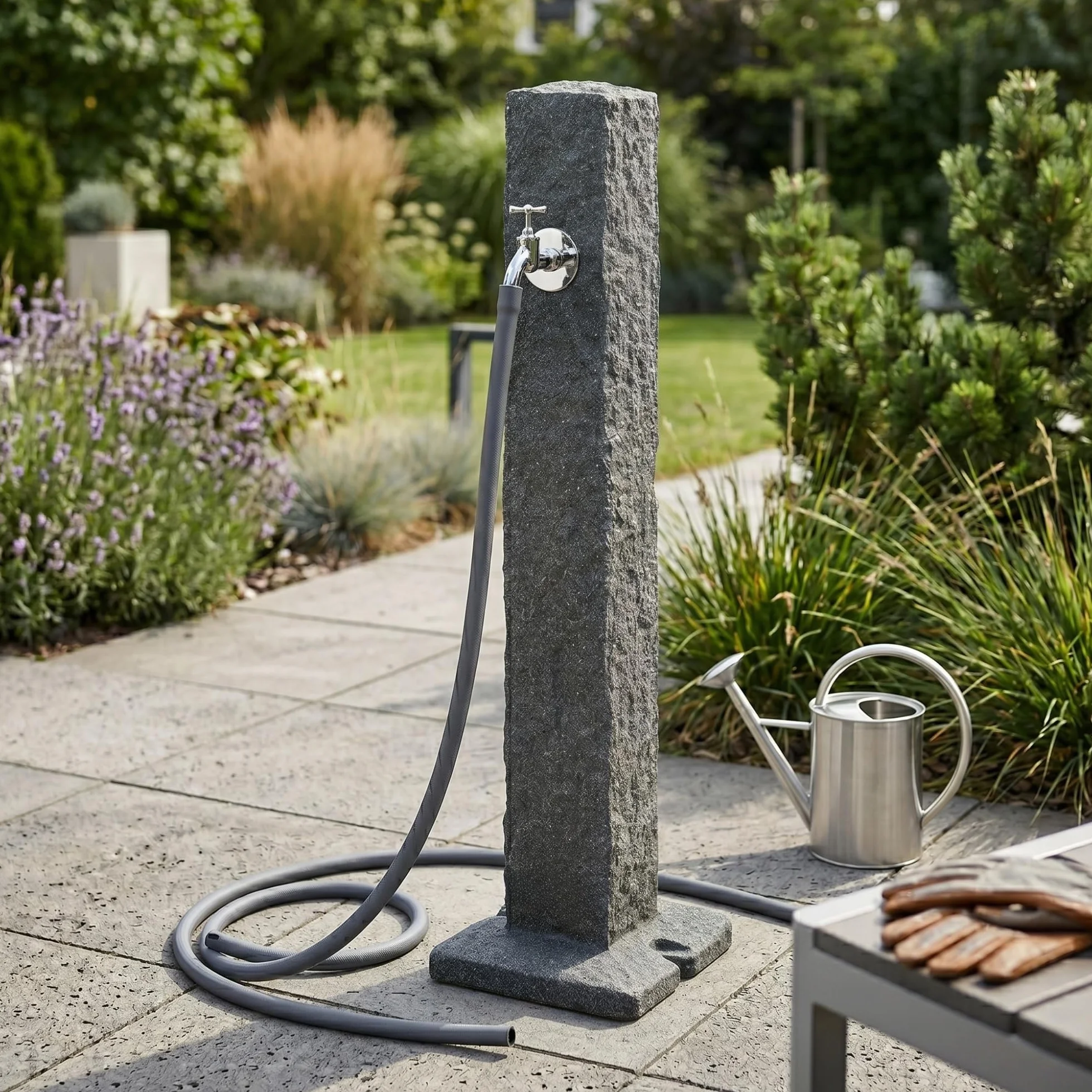 Fontaine sur pied granit 98 cm Colonne d'eau jardin YourCasa Résistante aux intempéries UV gel