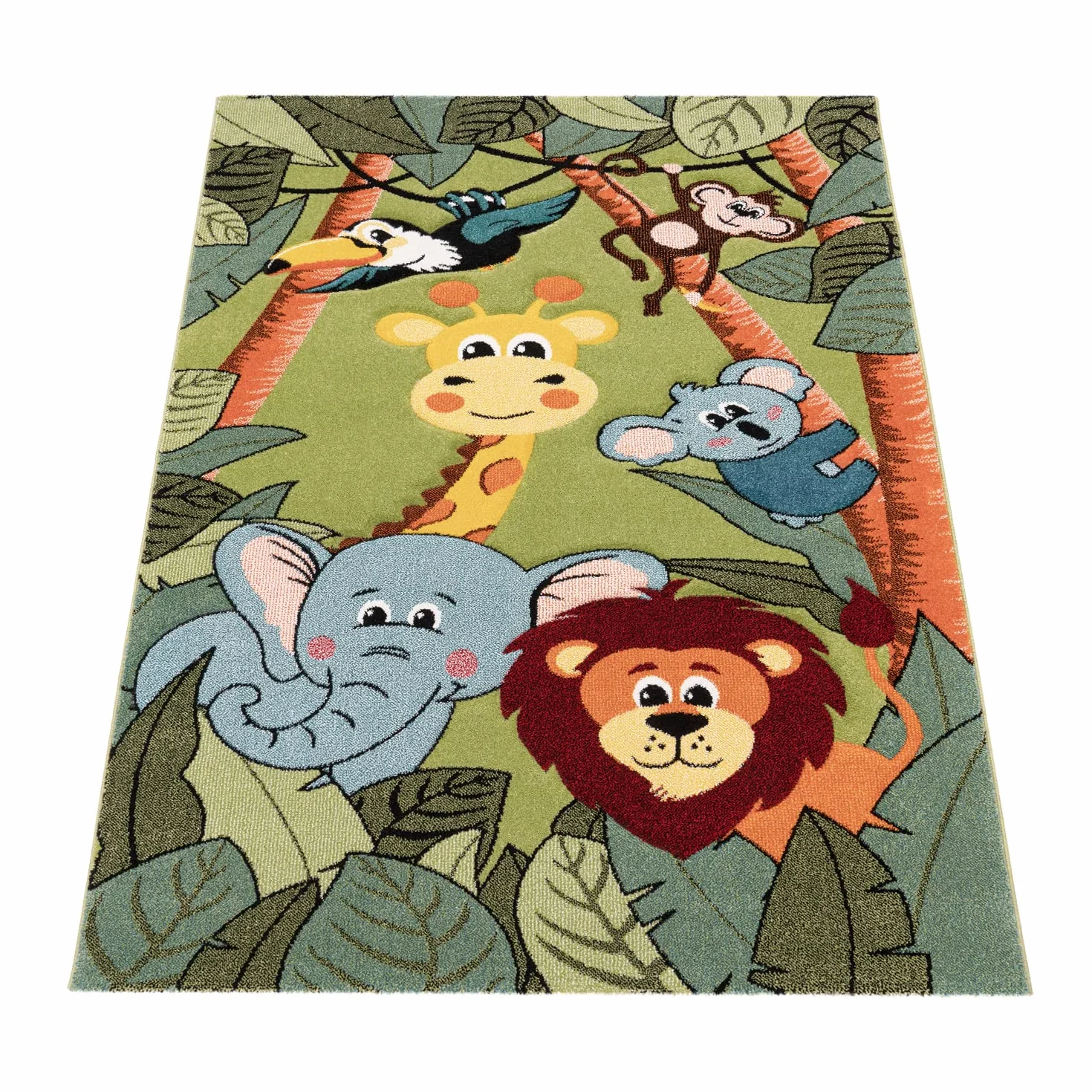 Paco Home Tapis Enfant Poils Ras 80x150 cm Vert Motifs Animaux Jungle