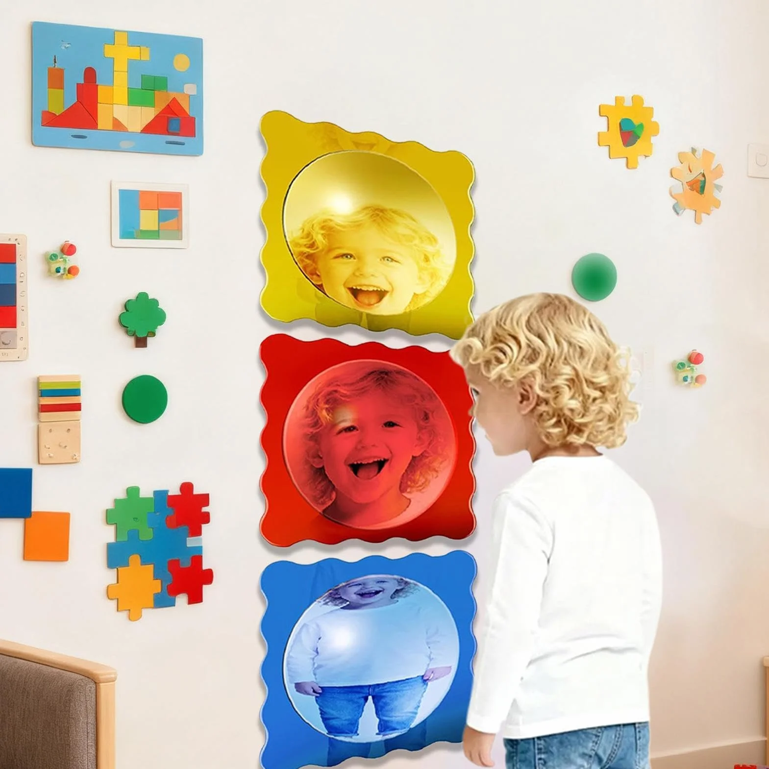 Miroir mural sensoriel à bulles en acrylique 3 pièces décoration amusante relaxante