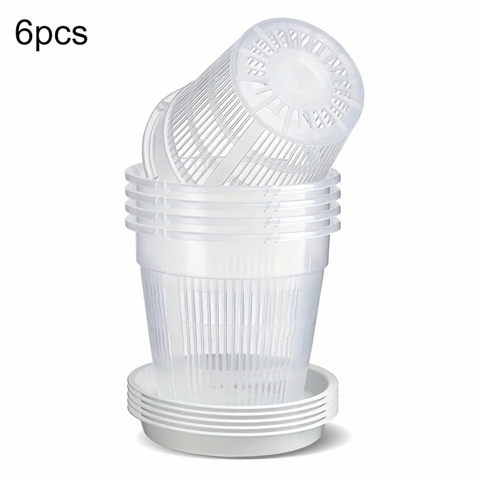 Pots transparents pour orchidées avec soucoupes 11 cm Lot de 6
