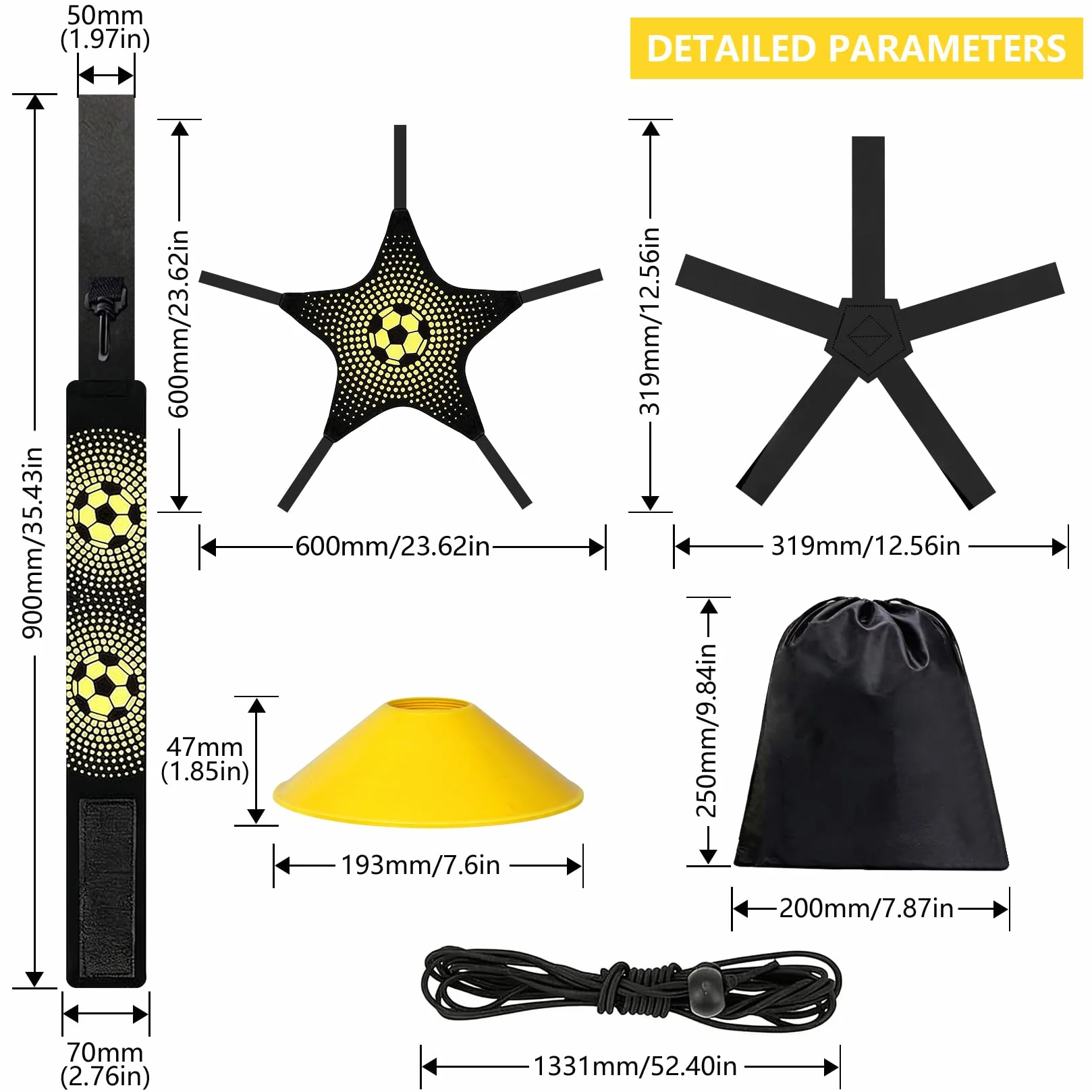 Kit Entraînement Football Plot Ceinture 12 Cônes Sac Rangement