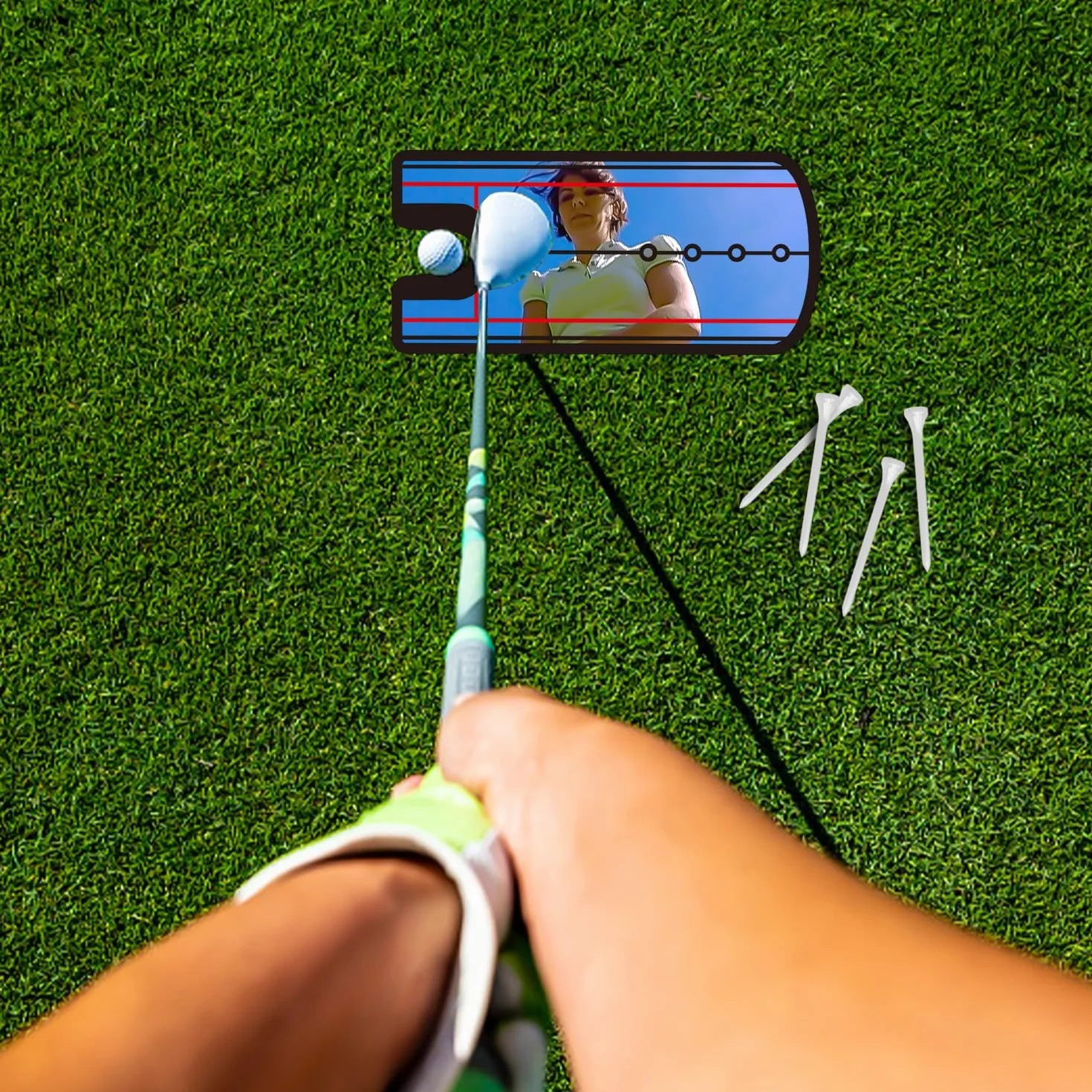 Miroir de réglage de golf portable avec 4 pointes et sac de rangement