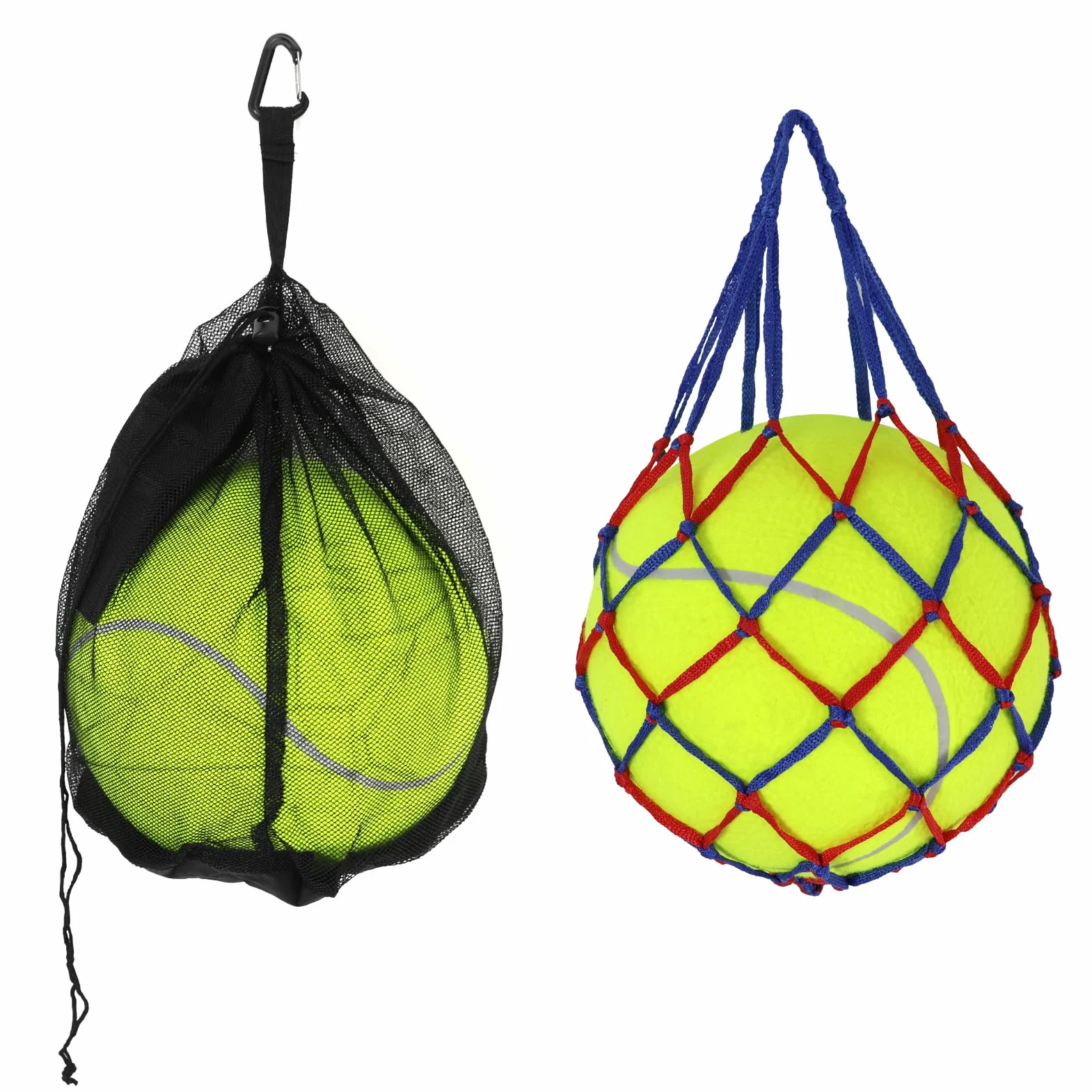 Sac à Ballon en Maille Filet,Portable et Pliable avec Cordon de Serrage et Mousqueton，pour 1 Ballon avec Poche zippée, Sac à Dos pour Basketball, Football, Handball, Volley-Bal