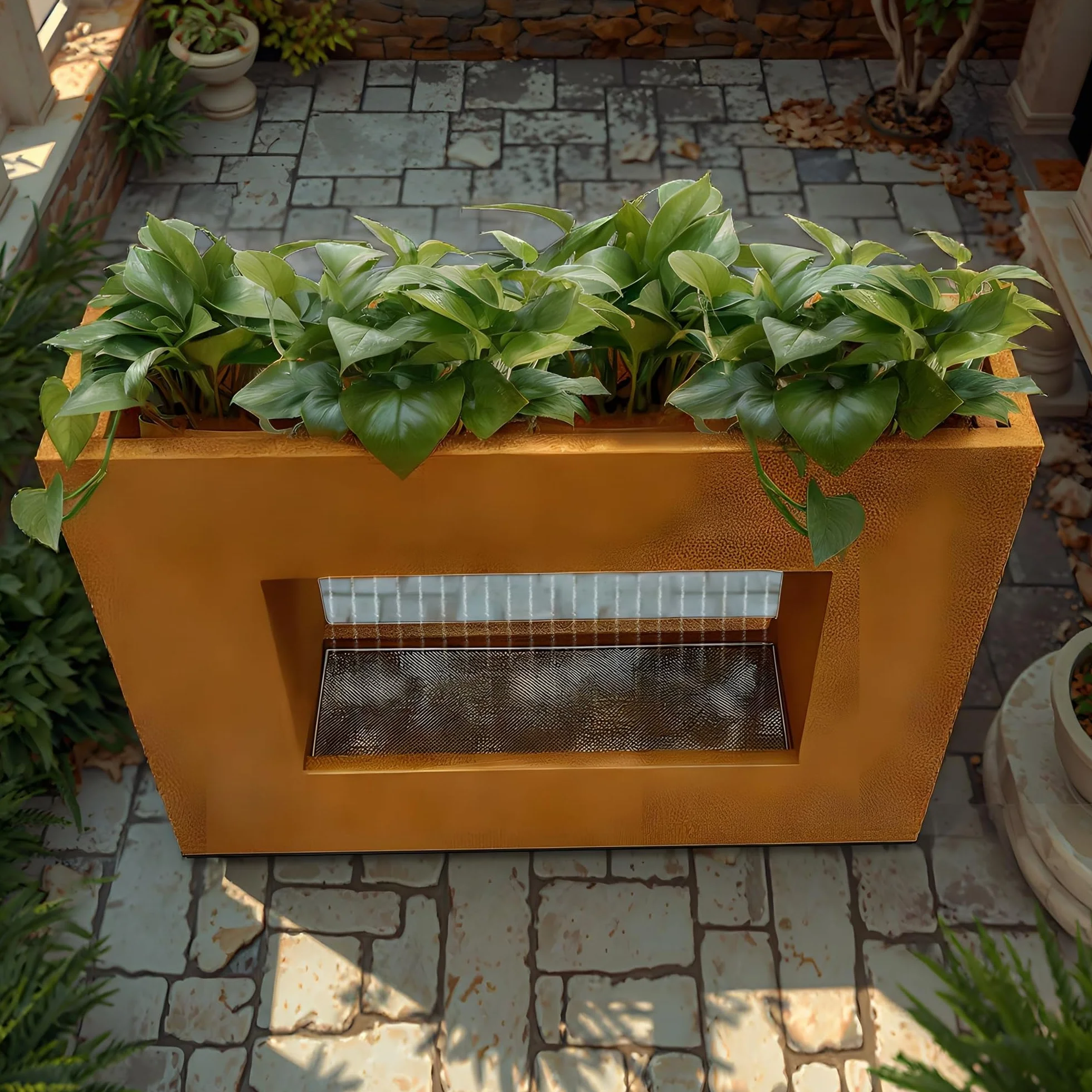 KÖHKO® Rideau d'eau plantable LED 60 cm acier Corten jardinière acier inoxydable Cascade Fontaine d'intérieur