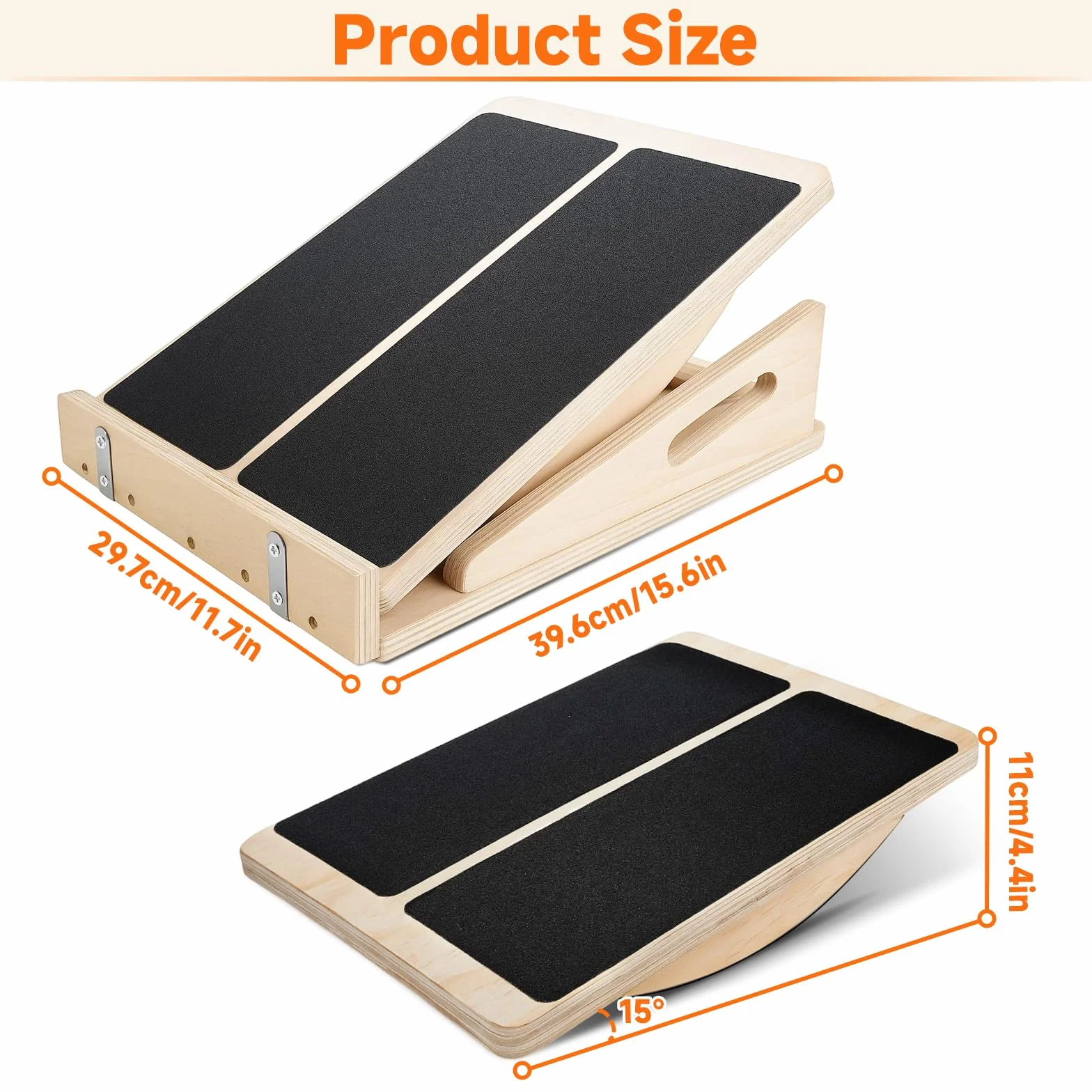 Planche d'Équilibre et d'Étirement 2-en-1 en Bois – 4 Angles Réglables, Pliable, avec Tapis Antidérapant, pour Mollets, Équilibre & Gainage, Maison & Bureau