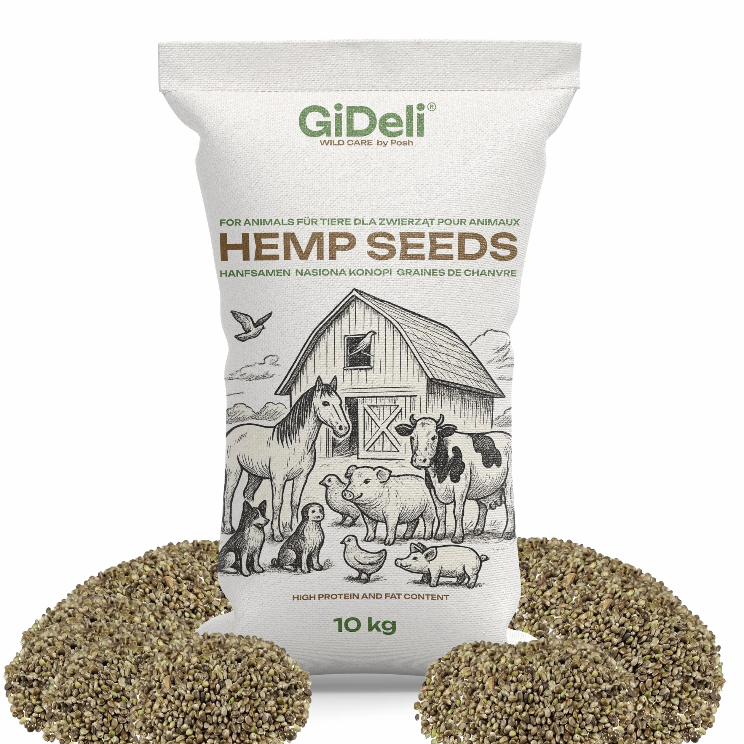 GiDeli Graines de chanvre 10 kg non pelées – Nourriture pour oiseaux riches en protéines