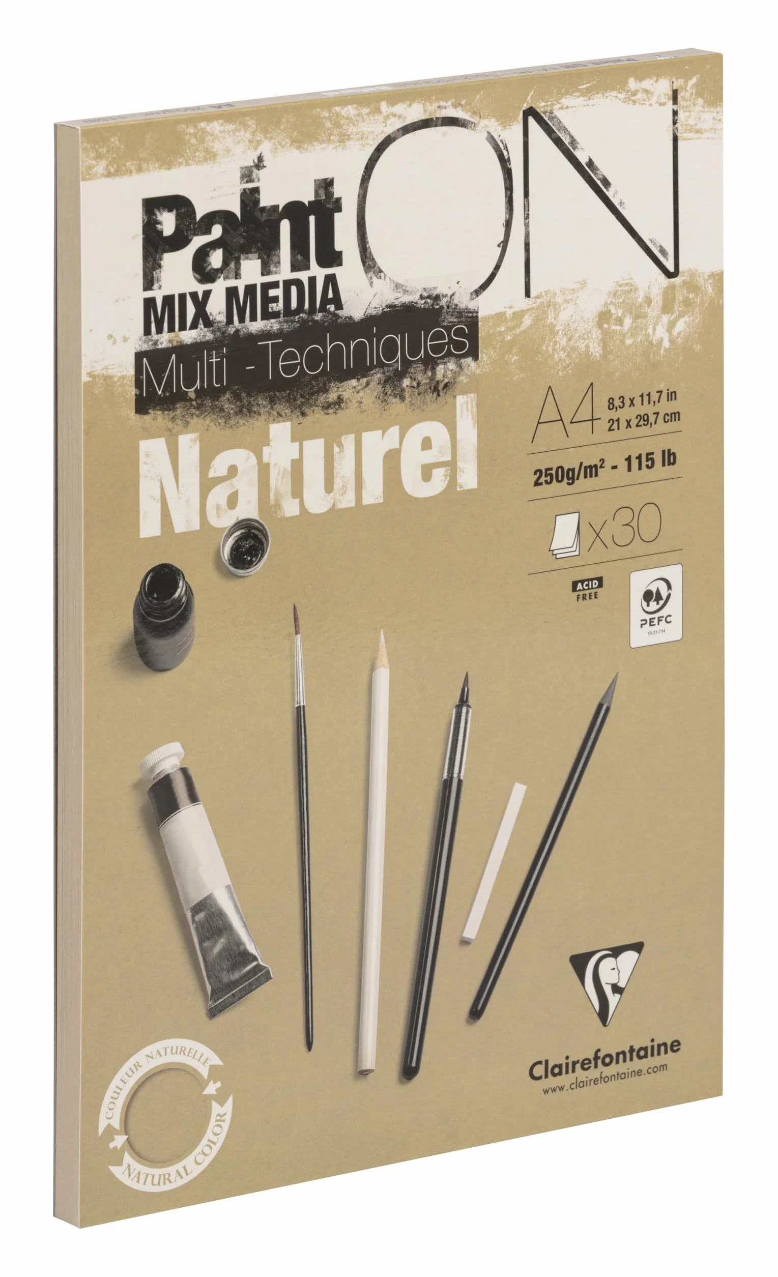Clairefontaine 96540C Bloc Collé PaintON Multi-techniques Papier Dessin A4 250g 30 Feuilles