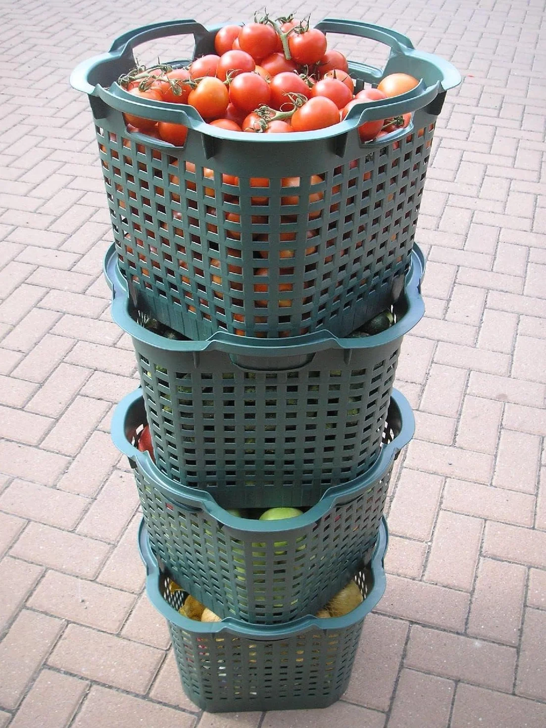 BURI Lot de 5 paniers de récolte de pommes de terre 25 l - Panier de jardin empilable en plastique haute densité marron
