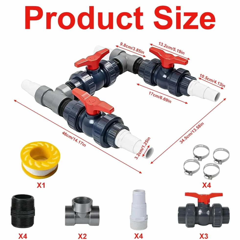 Kit de raccordement de piscine avec pompe à chaleur, diamètre 50 mm, tuyaux 32 mm et 38 mm, chauffage solaire