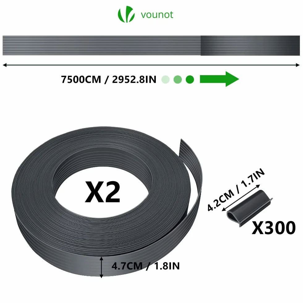 Kit de lamelles occultantes PVC 150m x 4.7cm 300 clips gris pour clôtures rigides