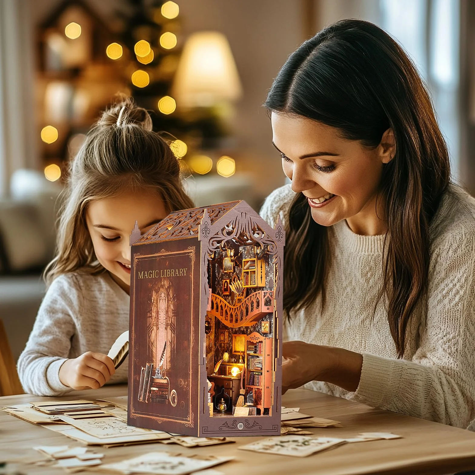 Bibliothèque Book Nook en Bois Kit DIY Miniature Maquette 3D Serre Livre pour Étagère - Magic House-2