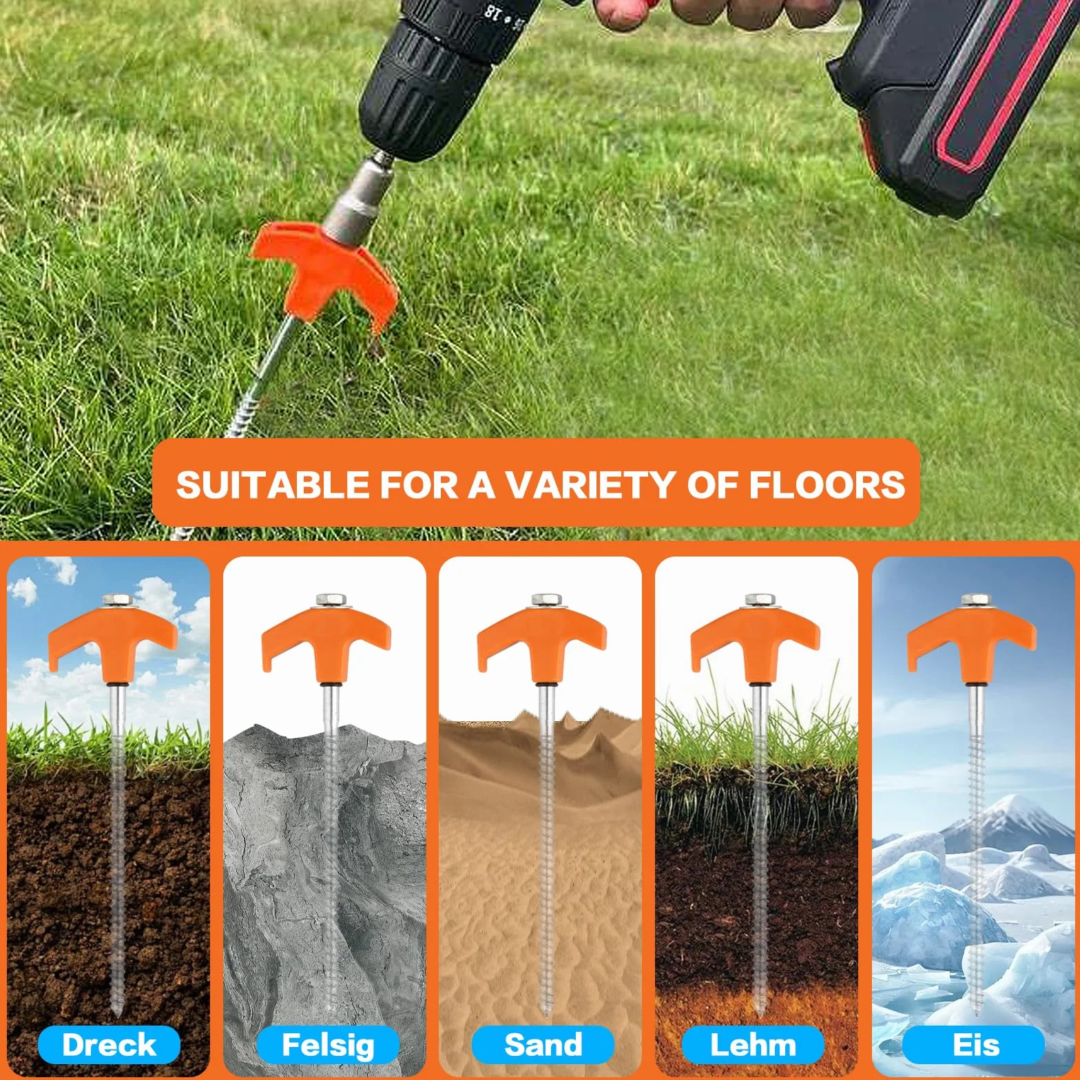 11 Pcs Piquets de Tente à Visser en Fileté Rotatifs, Piquet de Tente a Visser, 20,5 cm Piquets de Fixation Camping Stables, pour Sardines de Fixation Tentes, Clous Piquet Ancrage au Sol Dur
