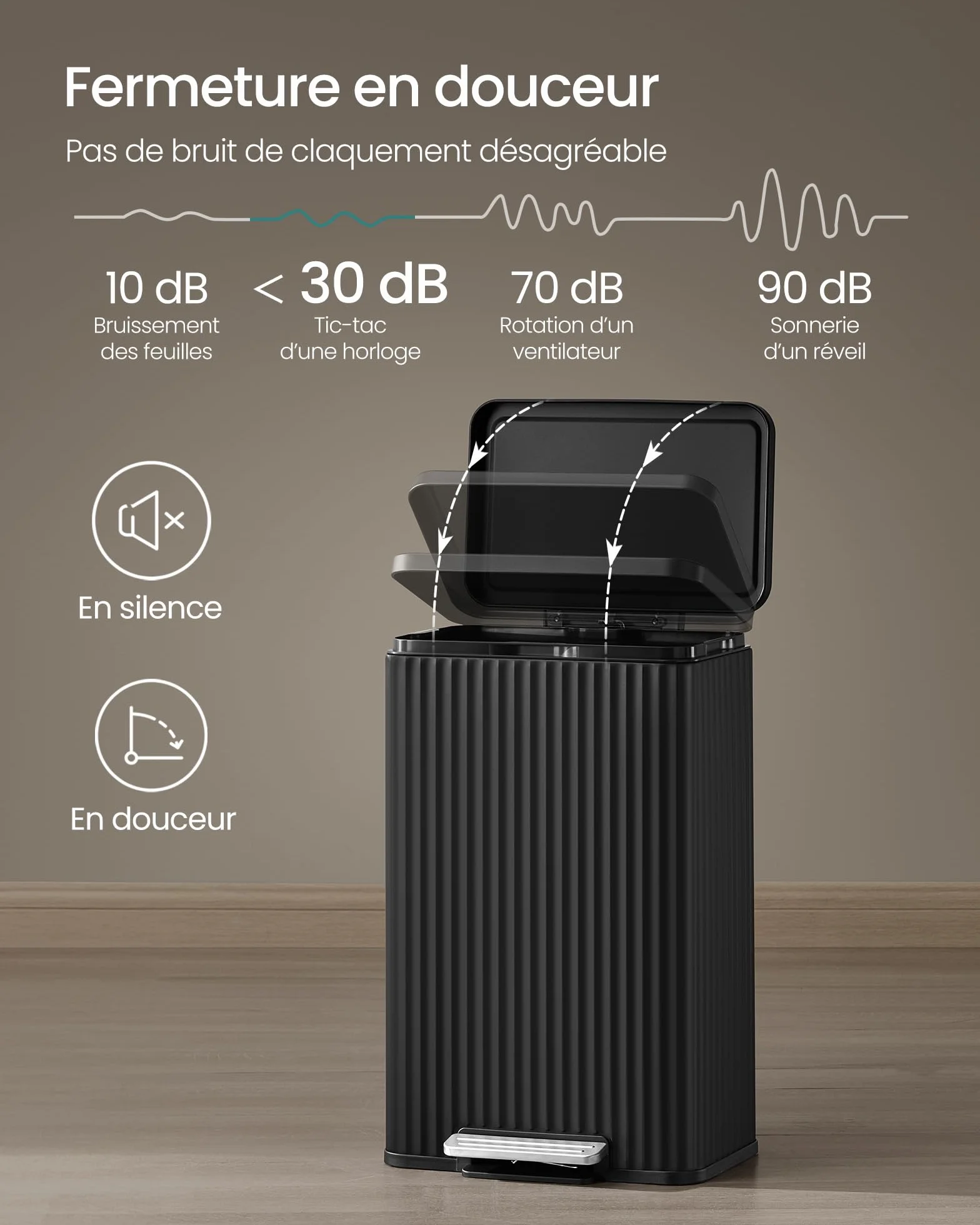 SONGMICS Poubelle de Cuisine 50 L Acier Pédale Couvercle Fermeture Douce Noir d’Encre LTB586BZ02