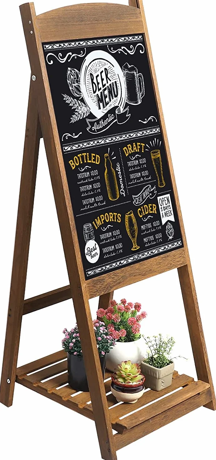 UNHO Panneau Publicitaire sur Pied Tableau Noir Magnétique Bois 110x44cm Vintage pour Restaurant Café Bar