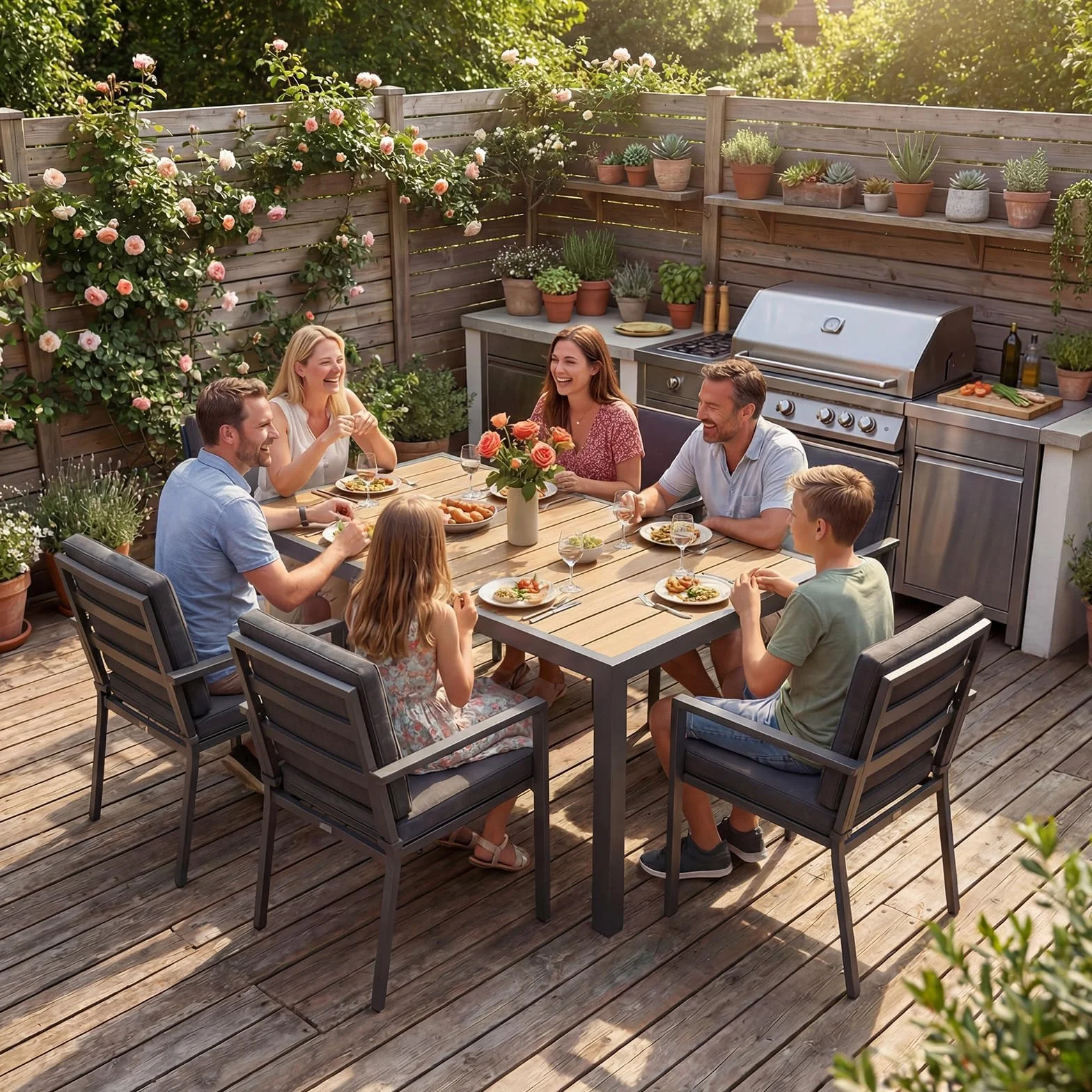 JUMMICO Table de Jardin Extérieur 150x80cm Aluminium Aspect Bois Antirouille Imperméable