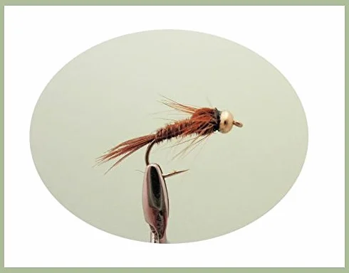 Lot de mouches de pêche - Nymphes à tête dorée, 18 plumes de queue de faisan, mouches oreille de lièvre couleur olive - Mélange de taille 10/12