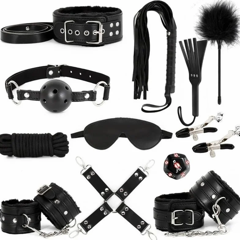 Ensemble De Yoga Pilates en Peluche en Cuir De 12 PièCes, Soulagement De La Fatigue Musculaire, Jumelé à Une Raquette Noire, Adapté Aux Poignets Et Aux Chevilles,Cadeau De Couple -FR-K5