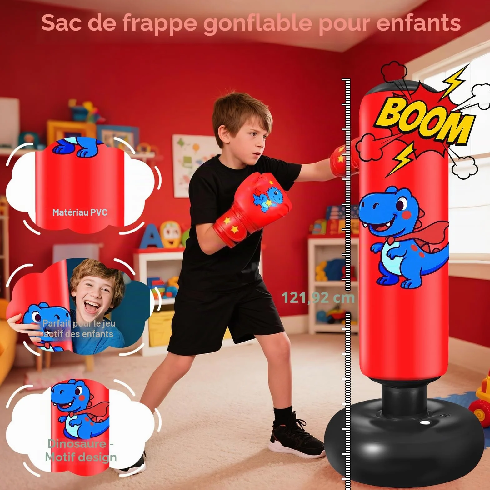 Sac de Frappe Enfant Gonflable Oziral Kids Boxing Sandbag Sac de Frappe autoportant pour Adultes Sac de Boxe Gonflable avec Pompe à air – Entraînement à Domicile pour Muay Thai Kickboxing